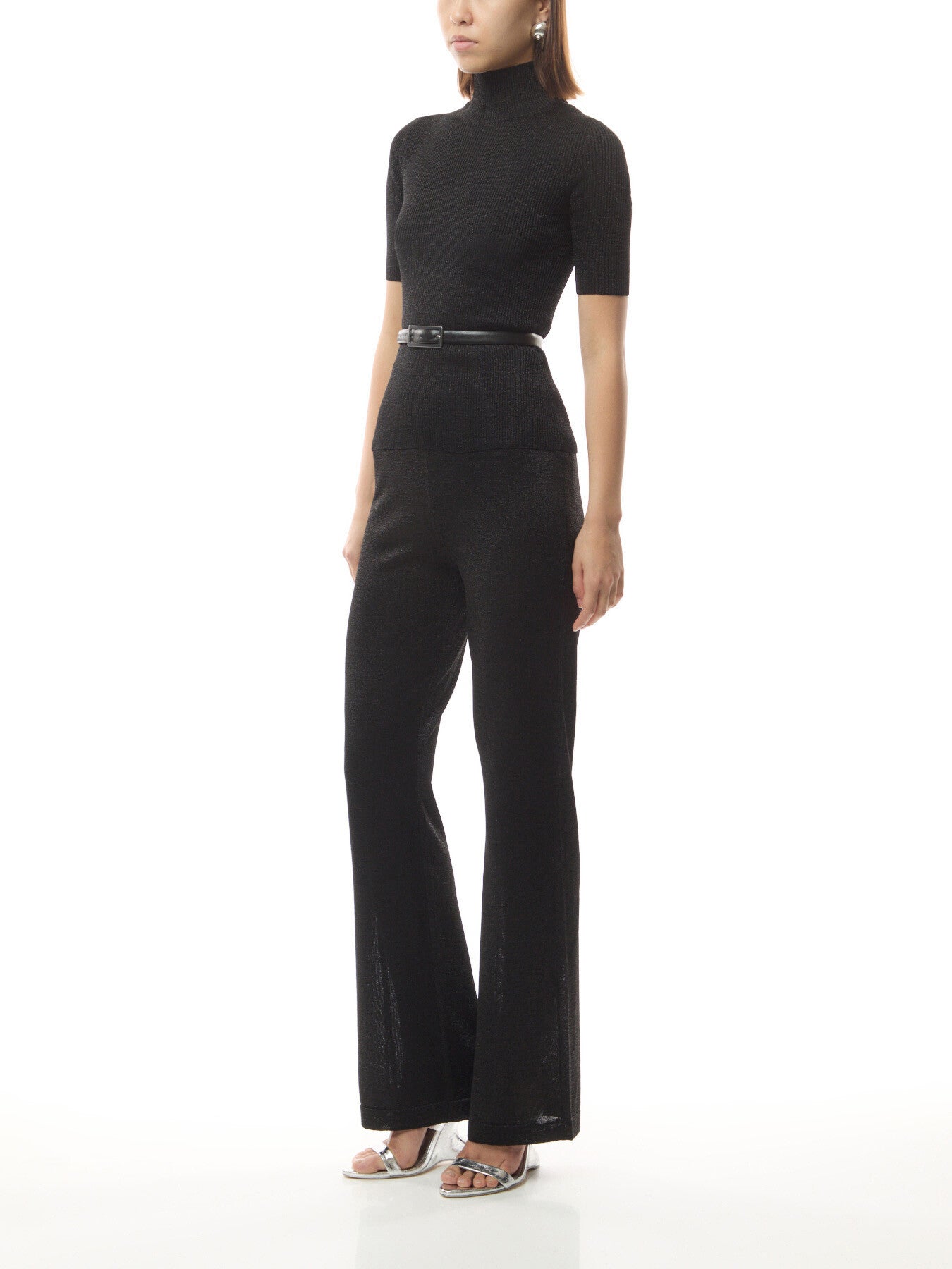 Glitter-Effect Viscose Straight Trousers