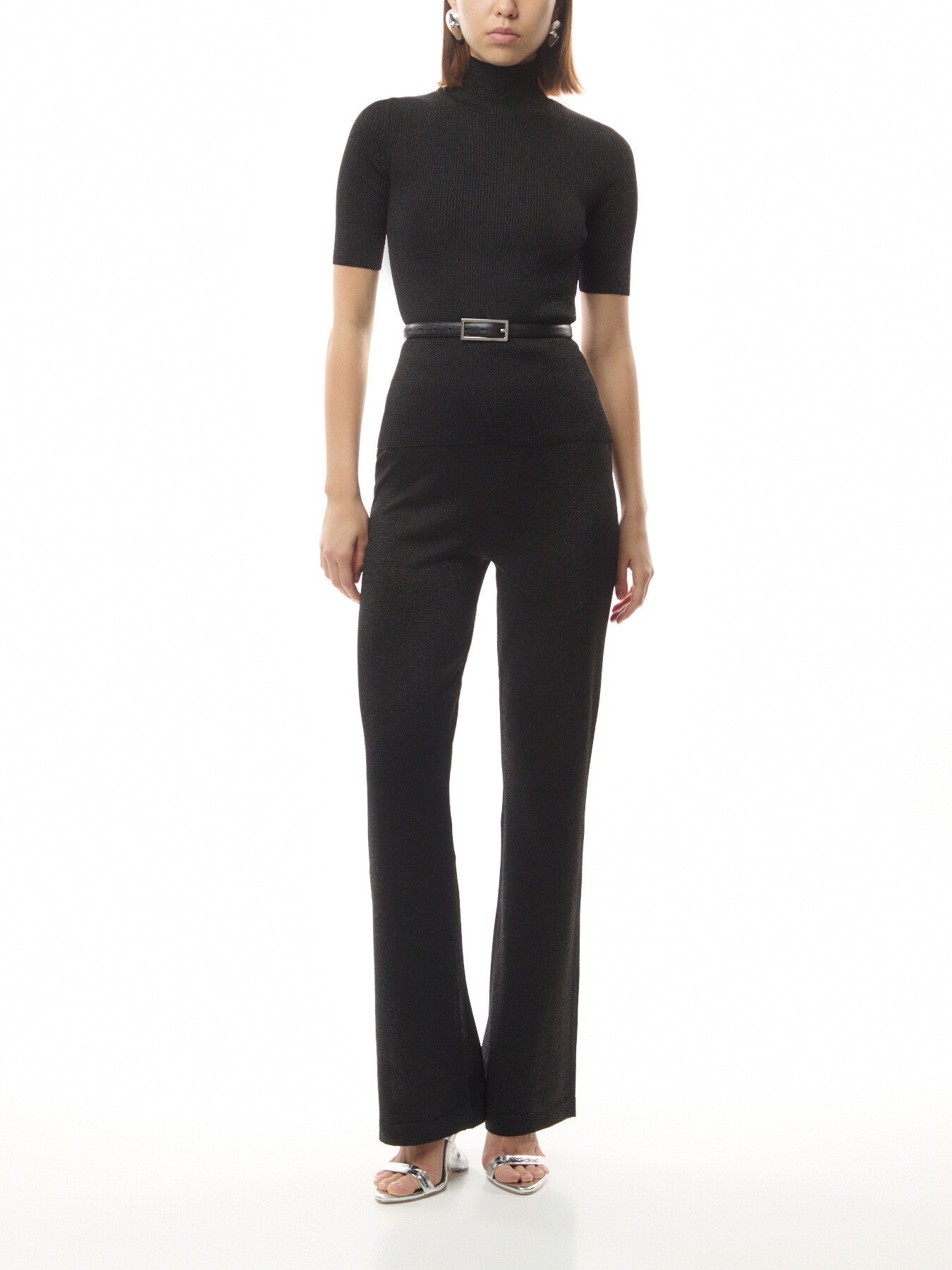 Glitter-Effect Viscose Short-Sleeved Turtleneck