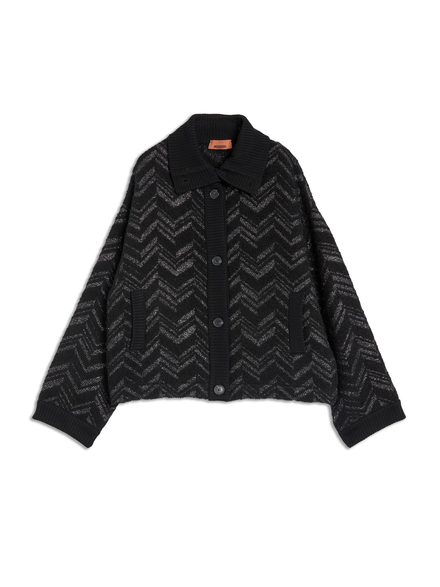 Bouclé Knit Jacket with Lamé Chevron