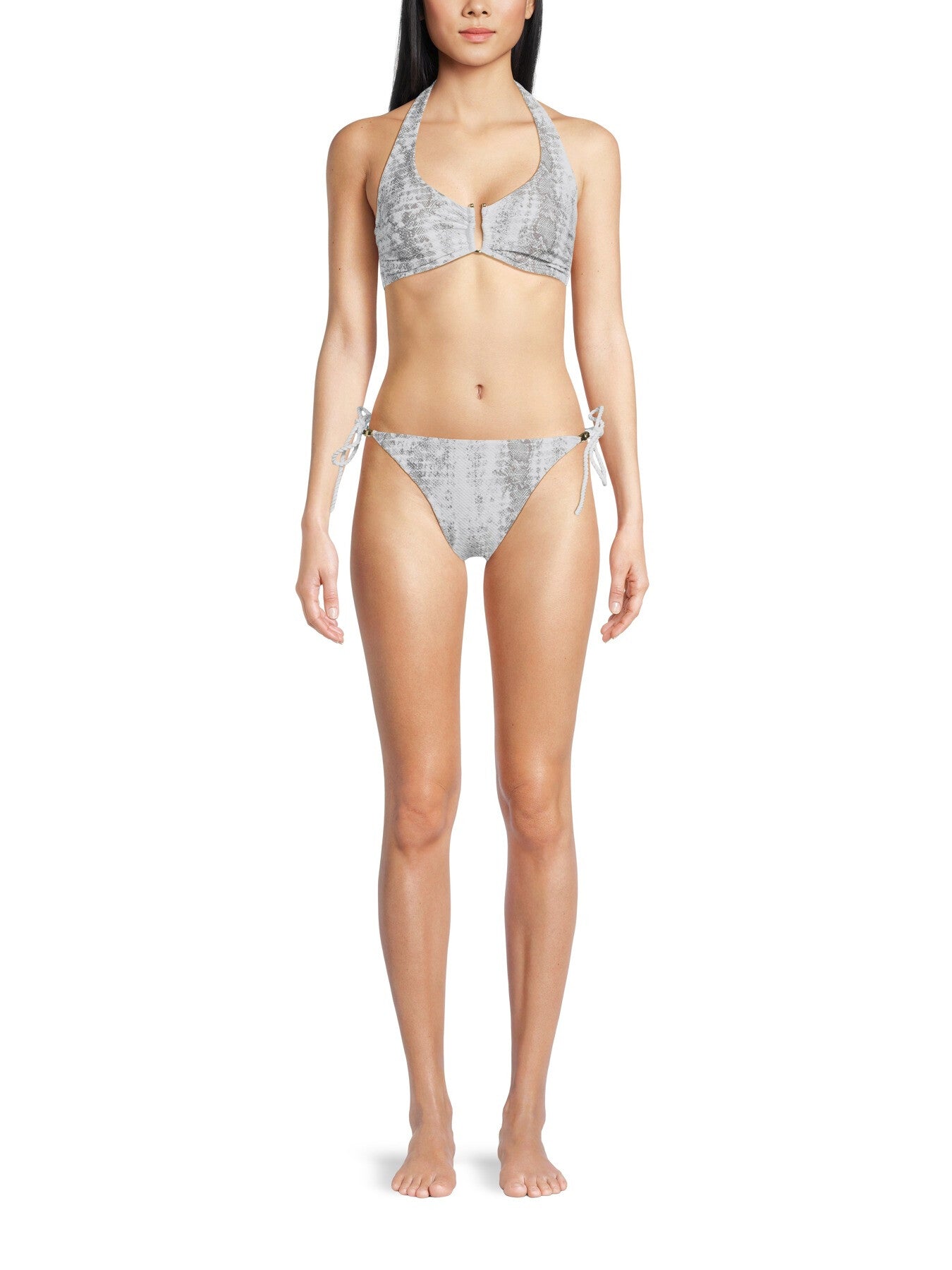 Snake Print Textured U-Bar Bikini Top