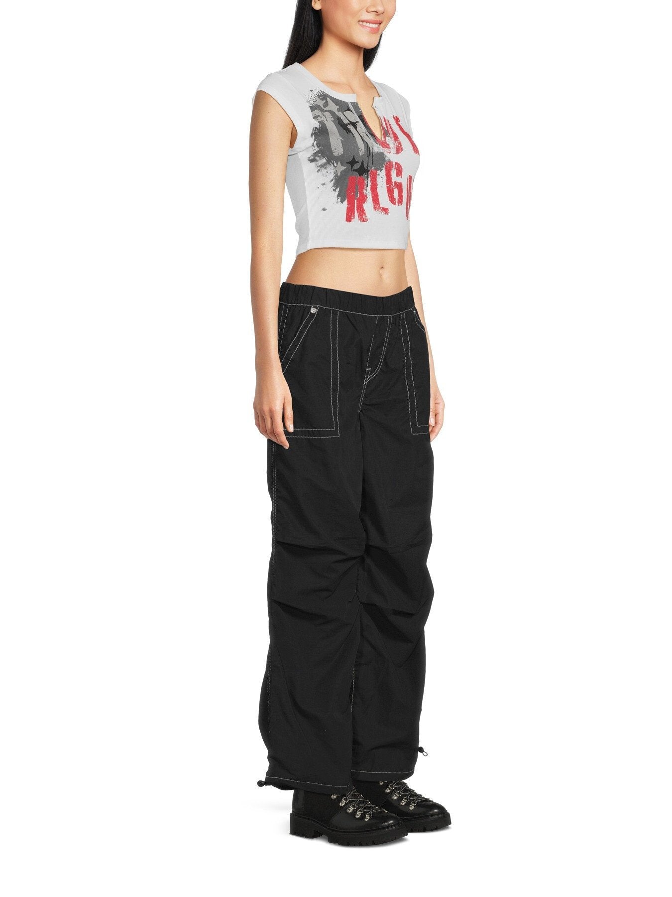 Top Notched Neck Ribbed Crop Top