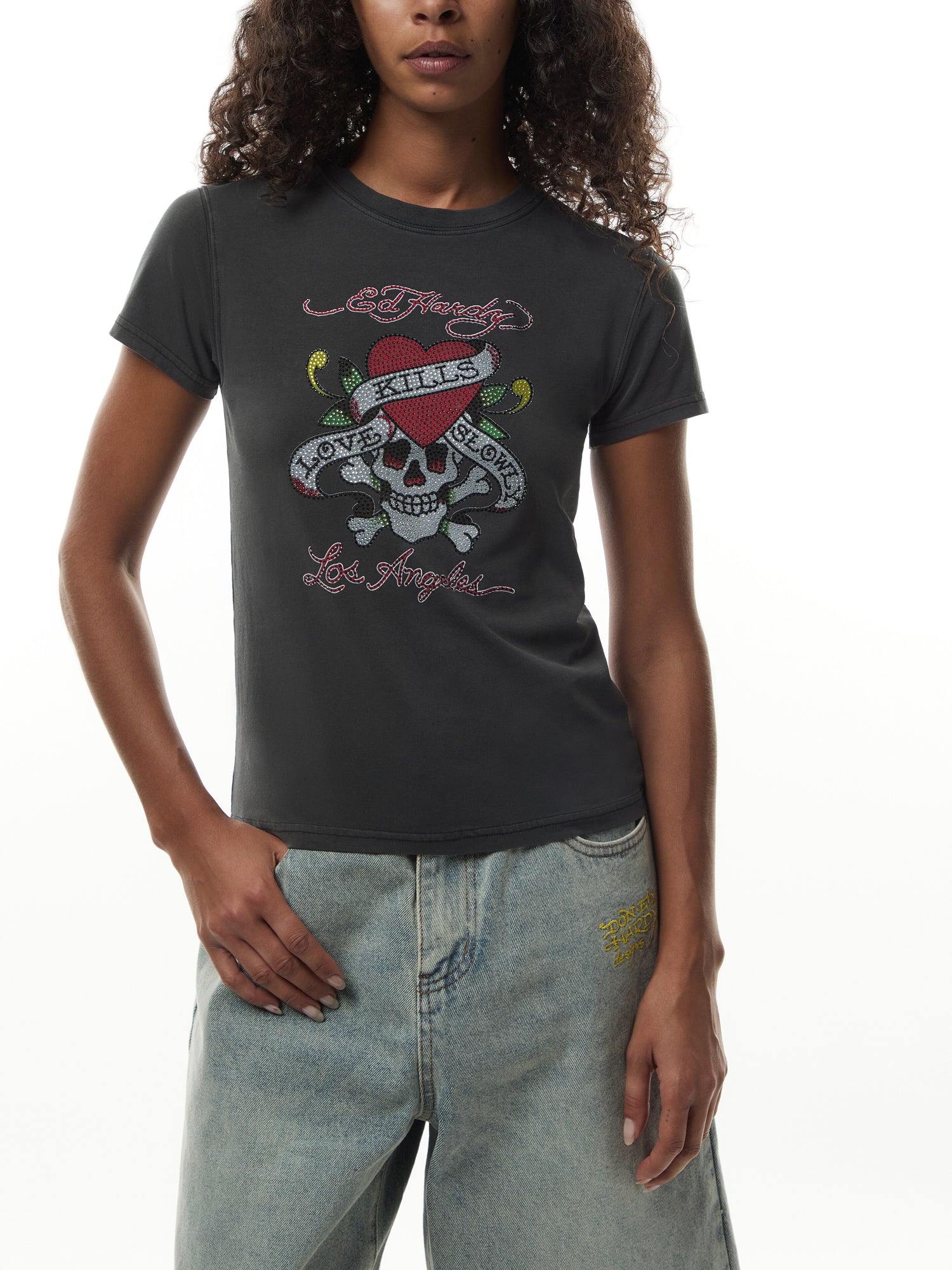 Love Kills Slowly Diamante Baby T-shirt Black