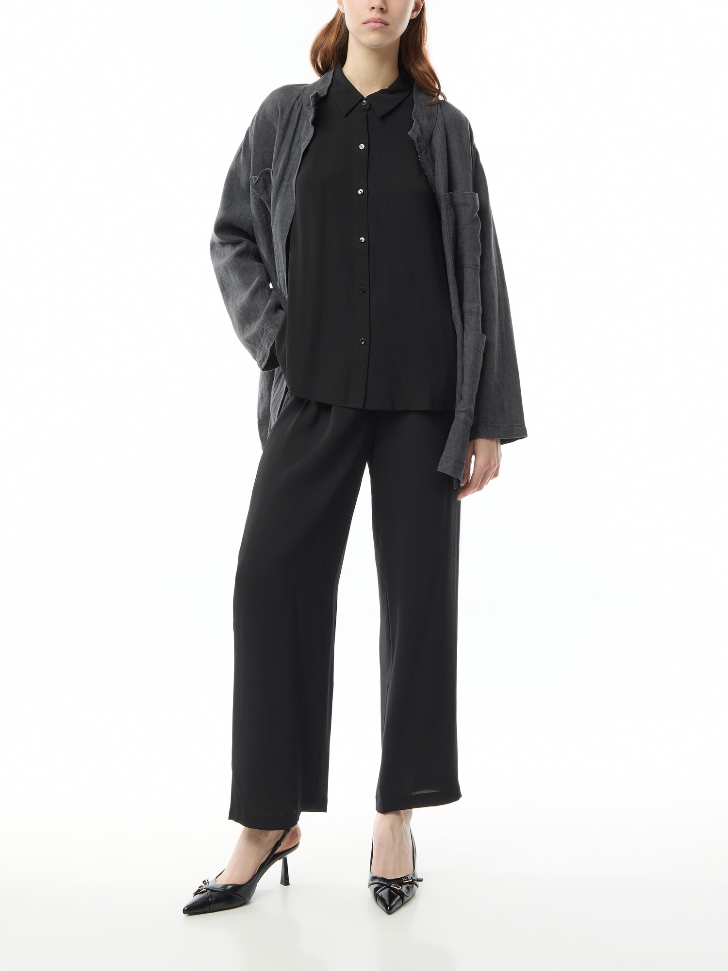 Silk Georgette Crepe Classic Collar Shirt