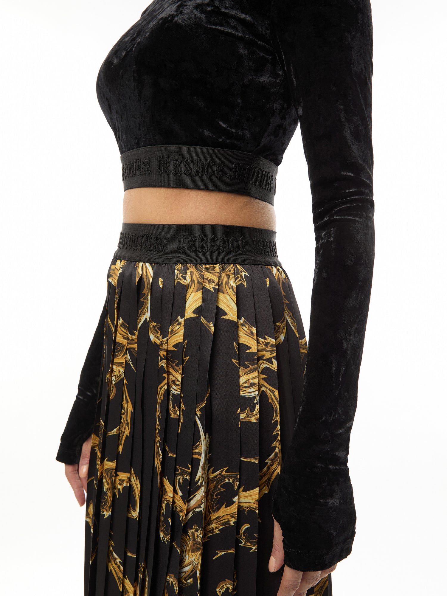 Velvet Longsleeve Tape Crop Top