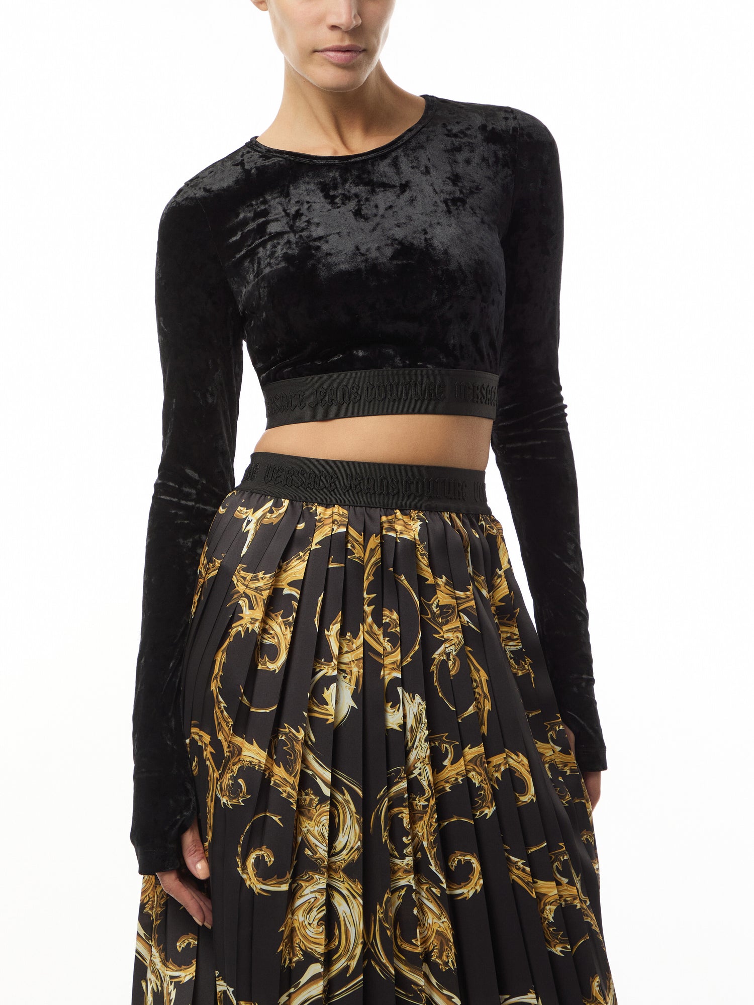 Velvet Longsleeve Tape Crop Top