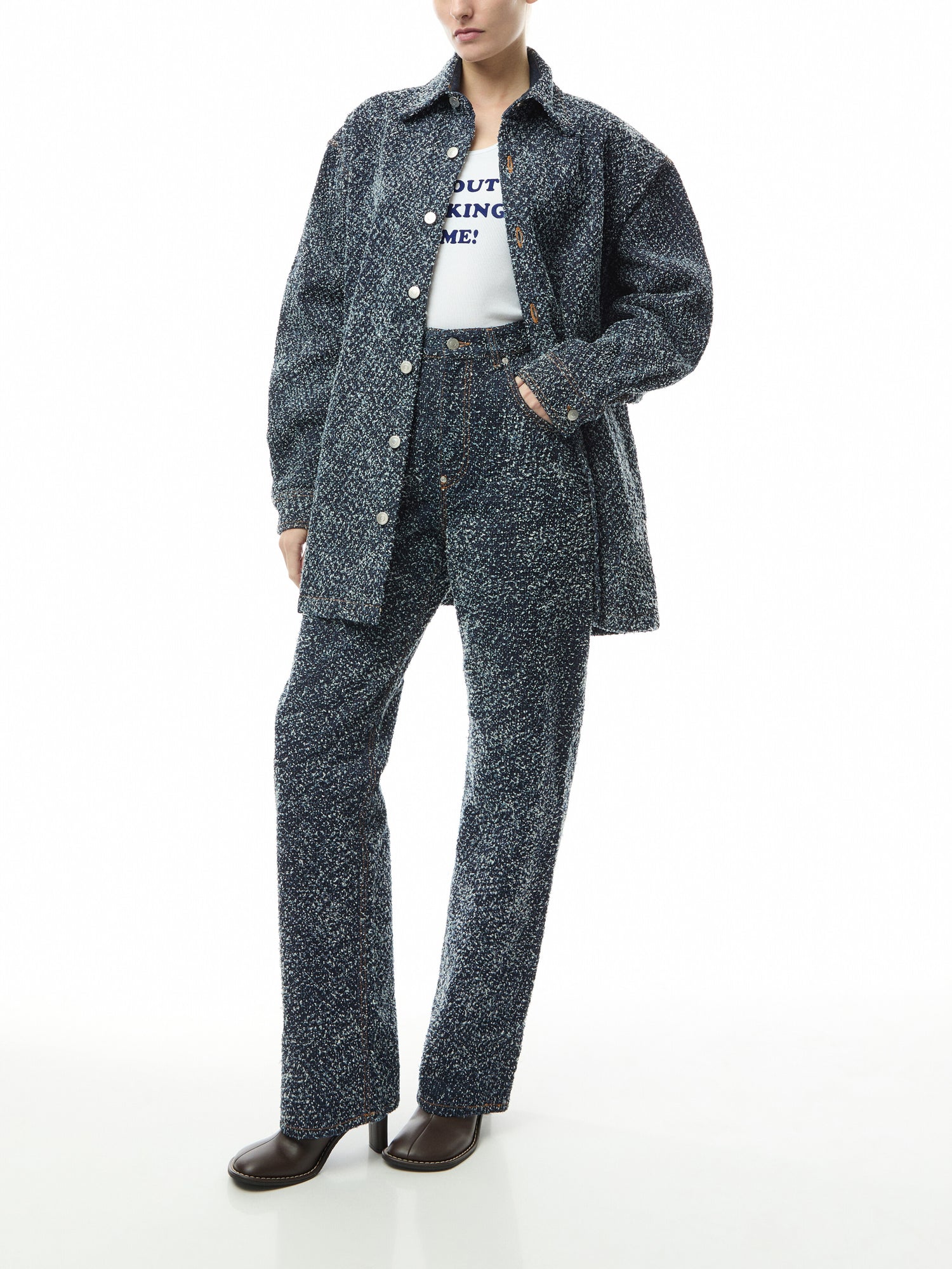 Boucle High-Rise Denim Loose Jeans