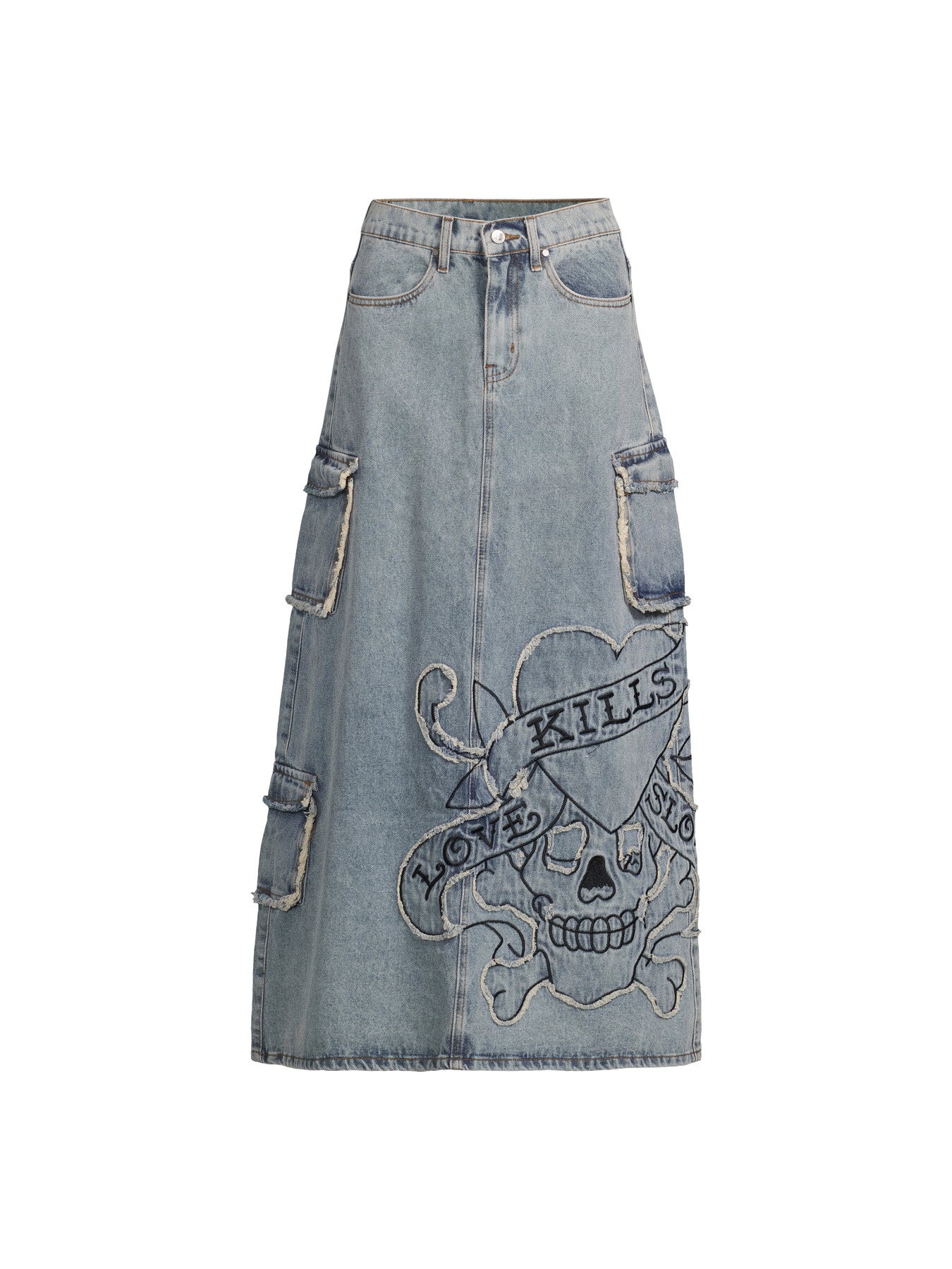 Raw Edge Denim Maxi Skirt