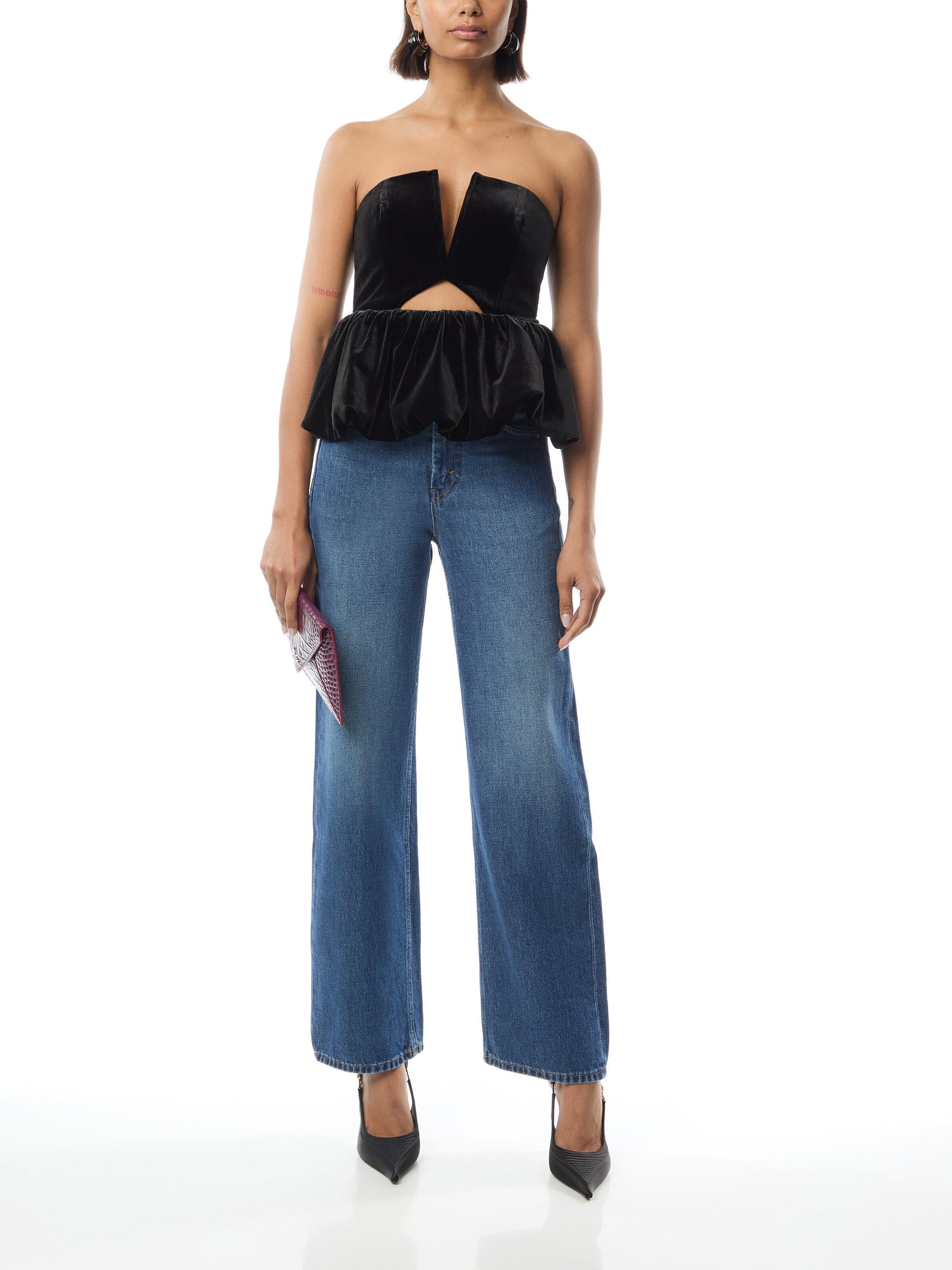 Cutout Peplum Velvet Top
