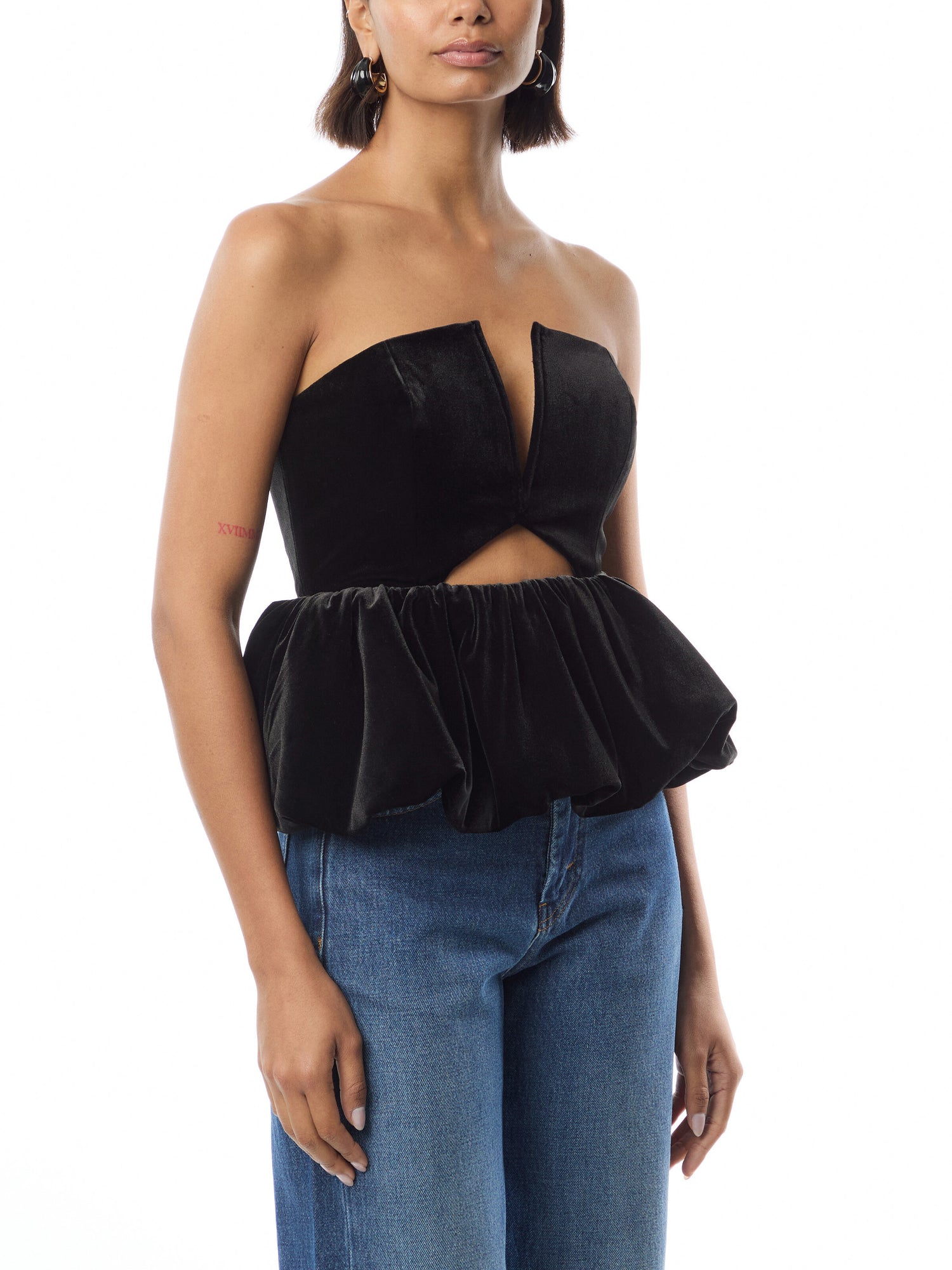 Cutout Peplum Velvet Top