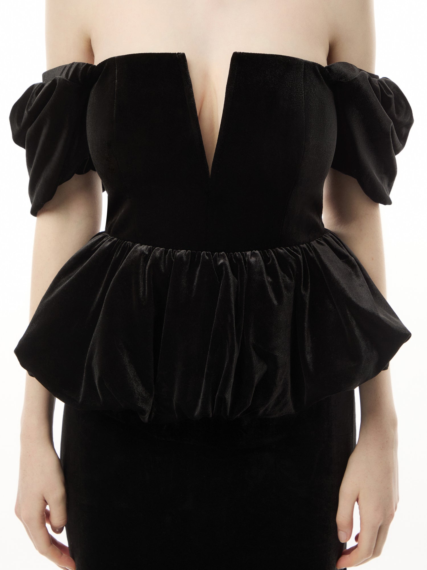 Black Velvet Peplum Midi Dress