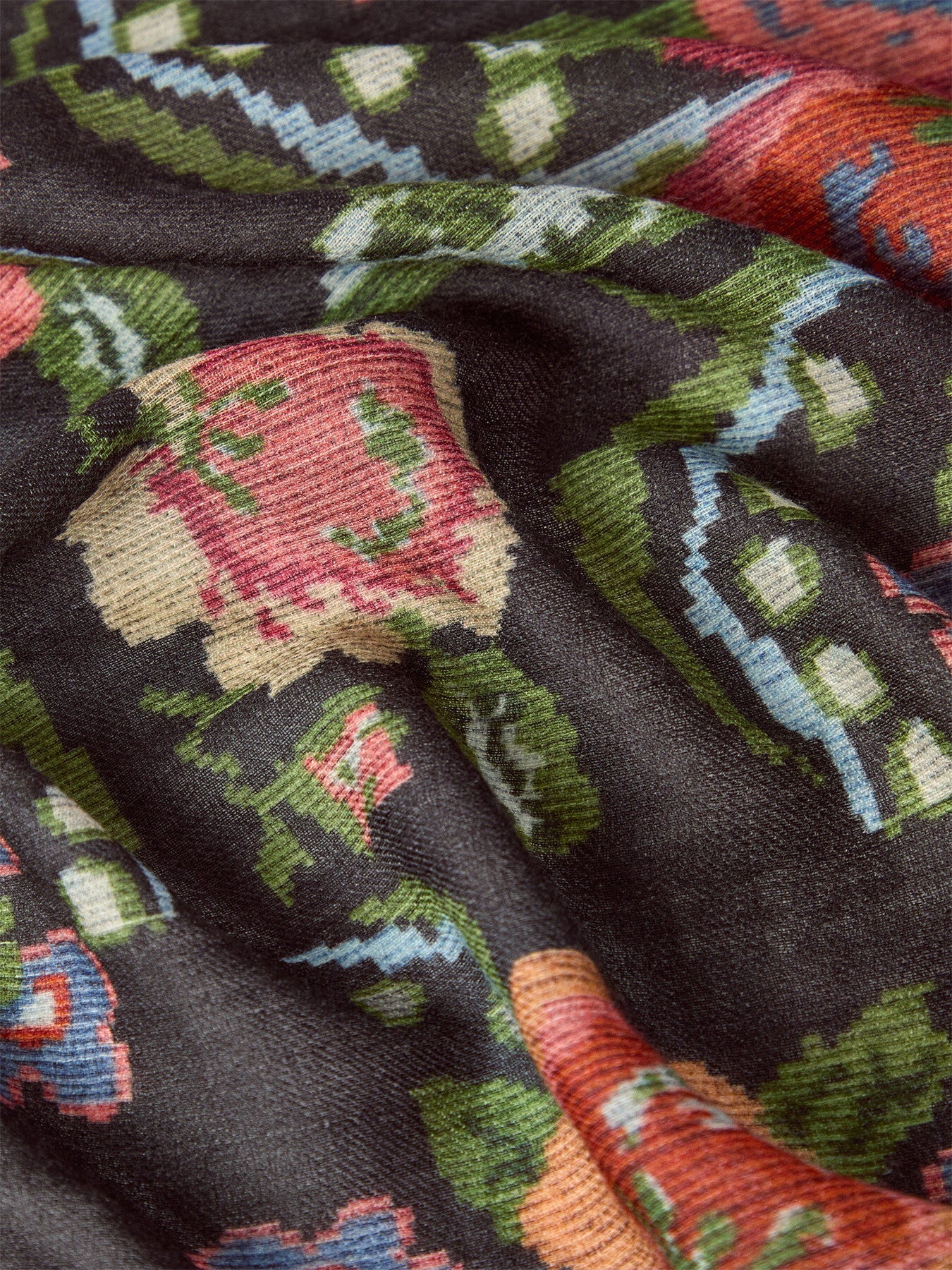 Woven Flower Black Wool Scarf