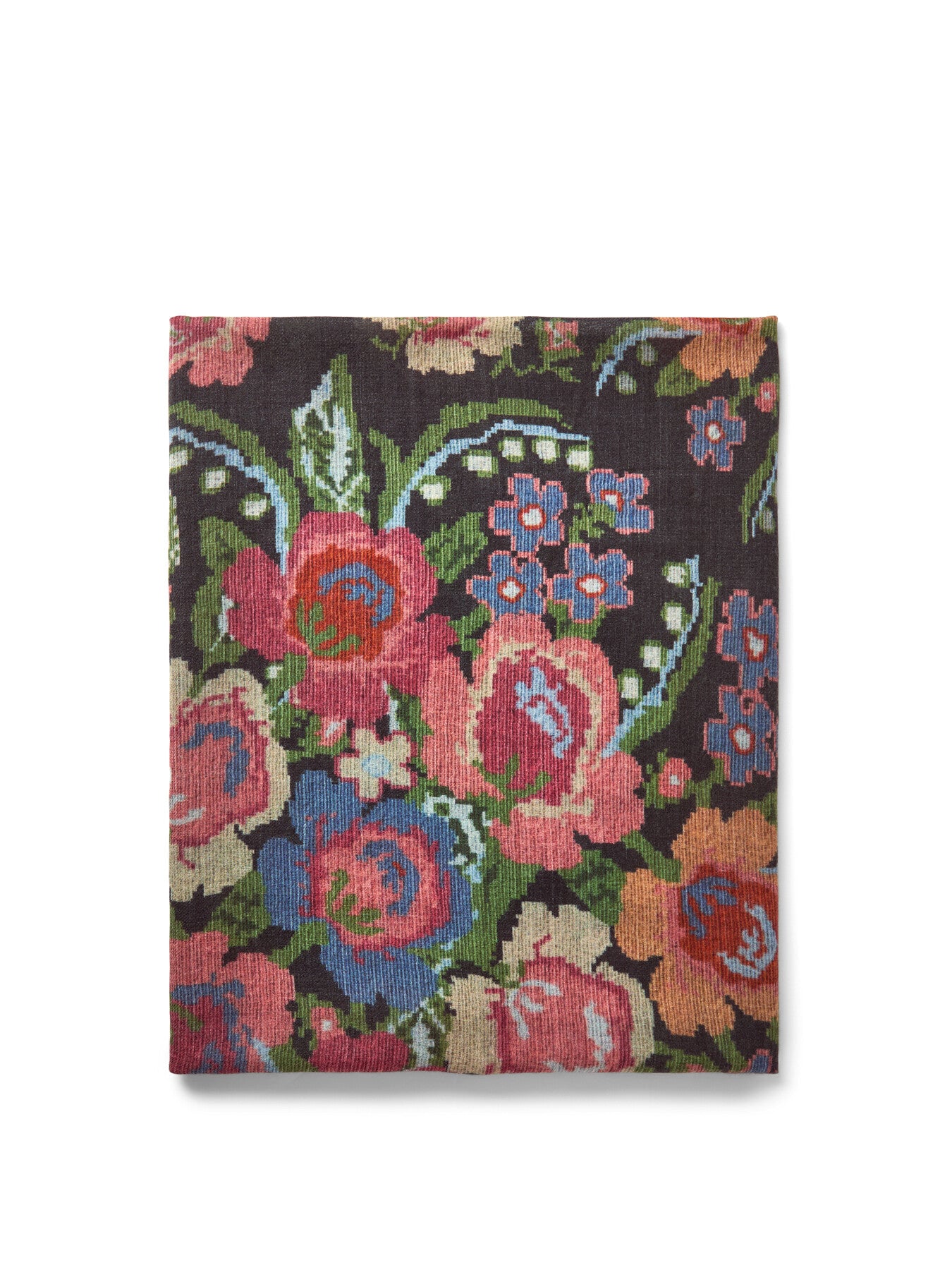 Woven Flower Black Wool Scarf