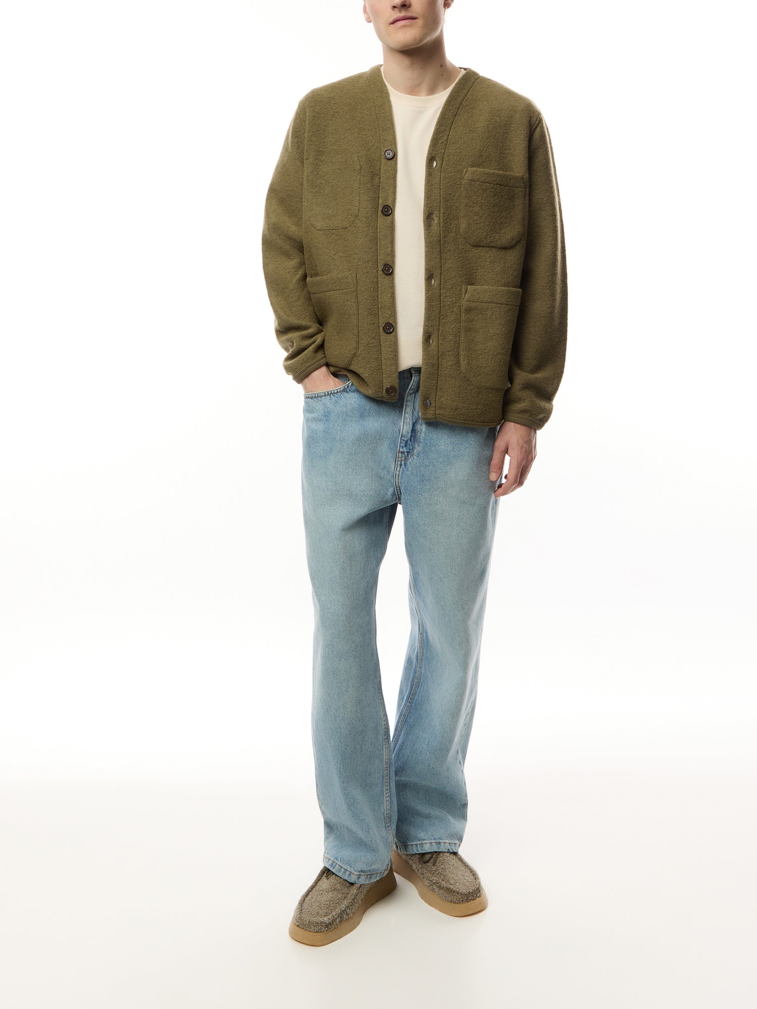 Wool Fleece Button Cardigan