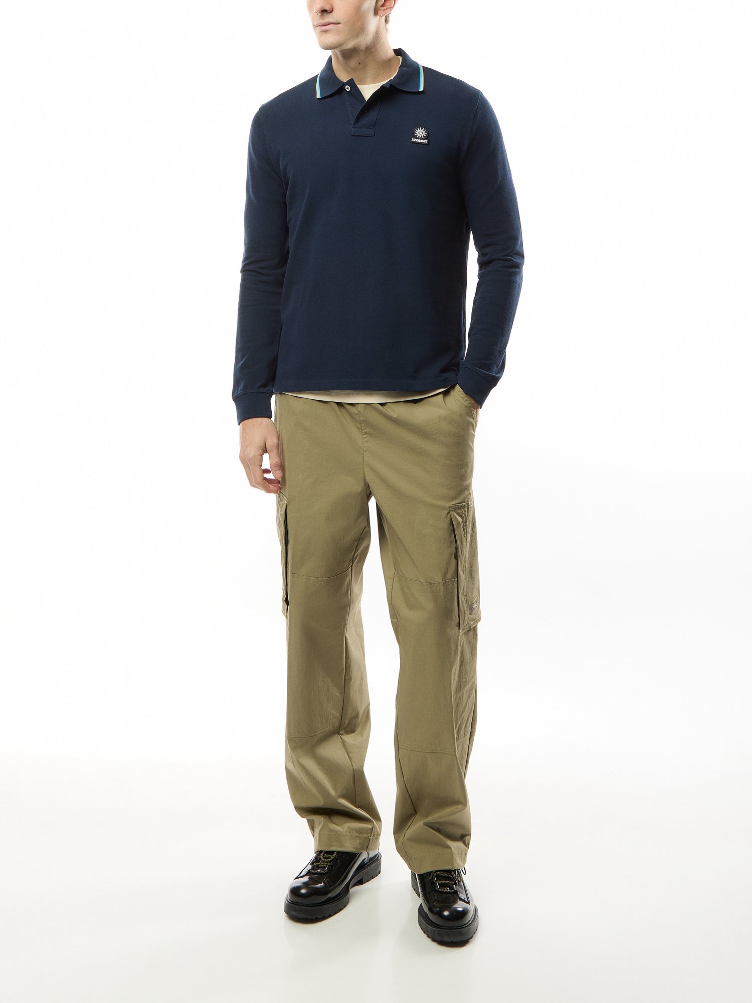 Badge Logo Tipped Long Sleeve Polo Shirt