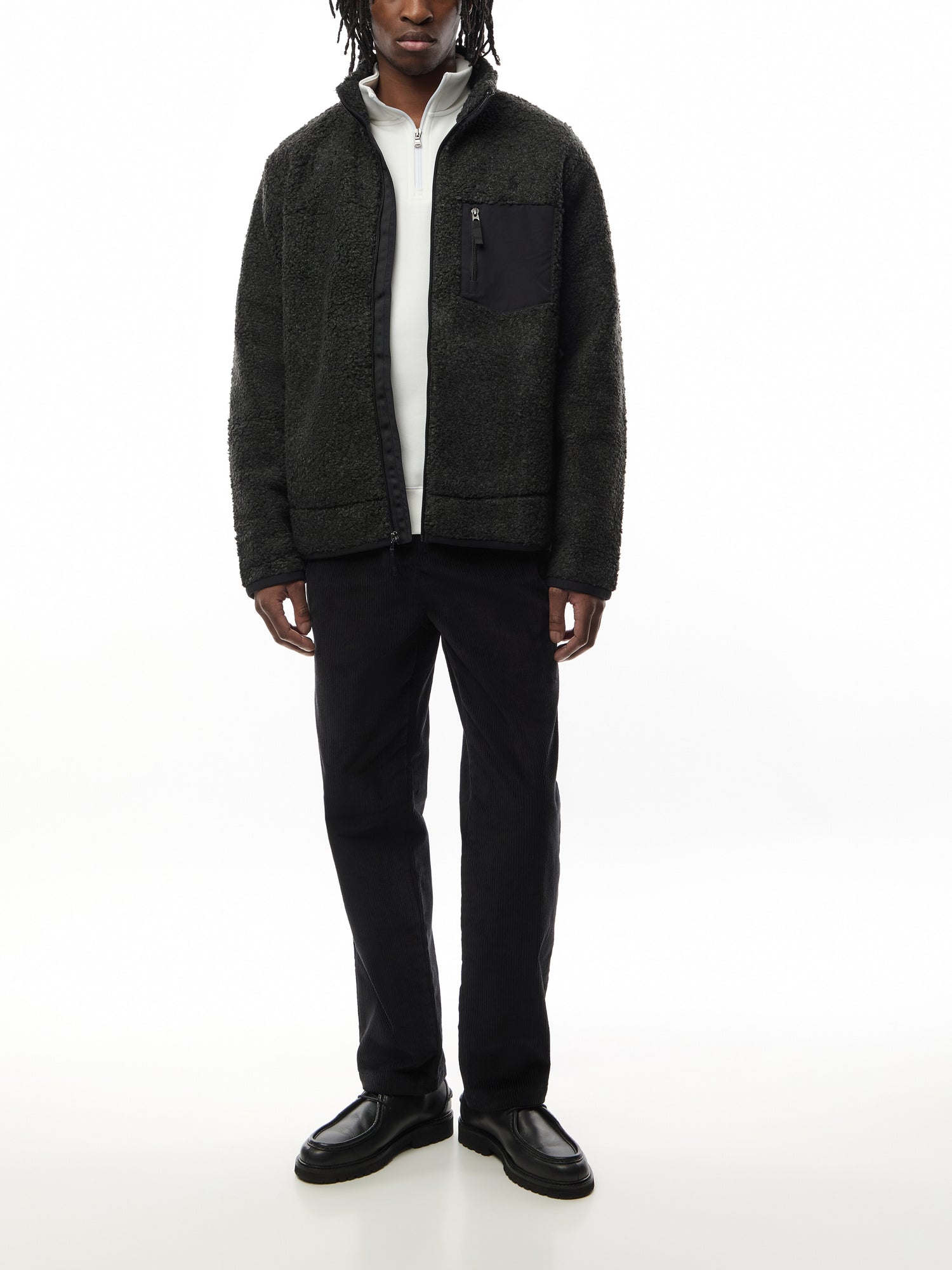 Pile Fleece Hybrid Zip Through Jacket