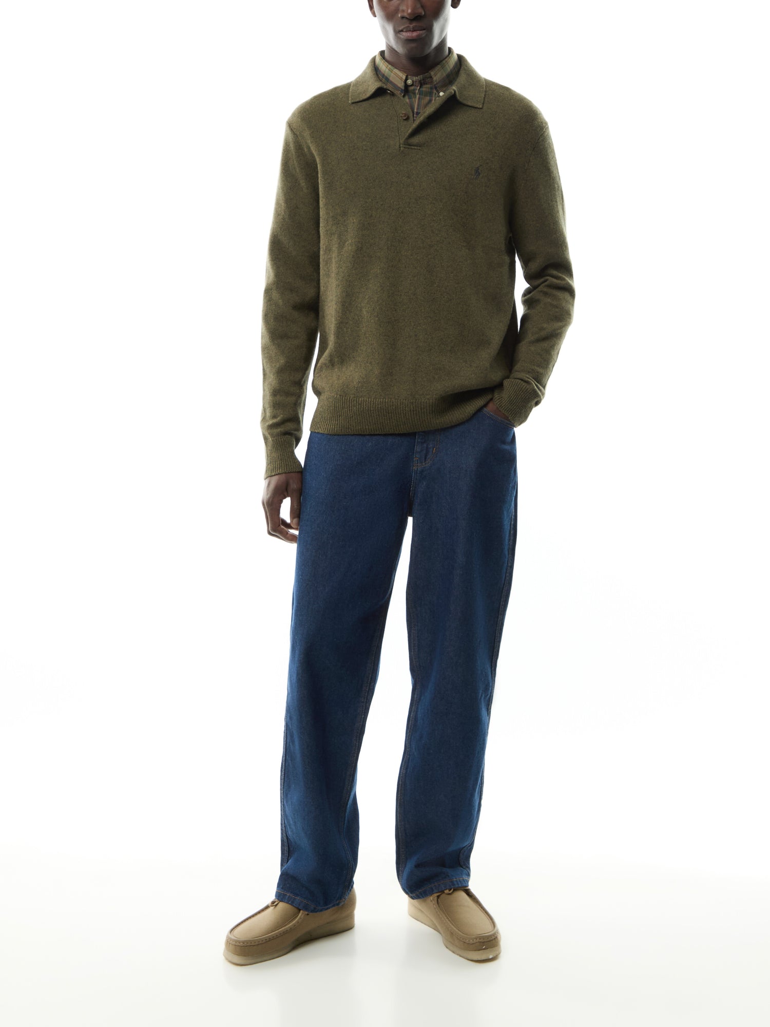 Wool Blend Plaquet Knited Polo Sweater