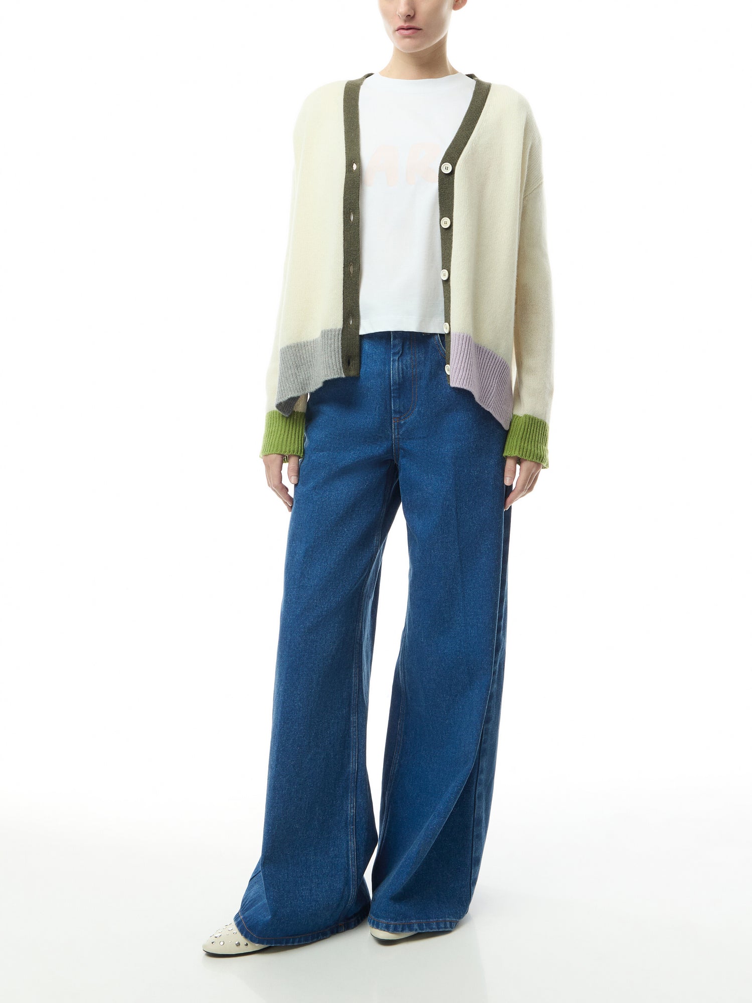 Navy Wool Cardigan With Maxi Logo