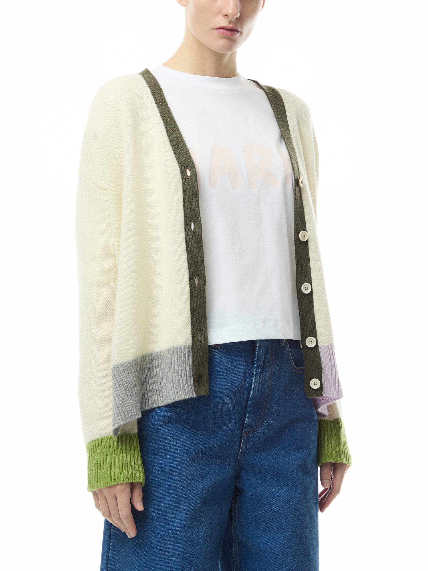Navy Wool Cardigan With Maxi Logo