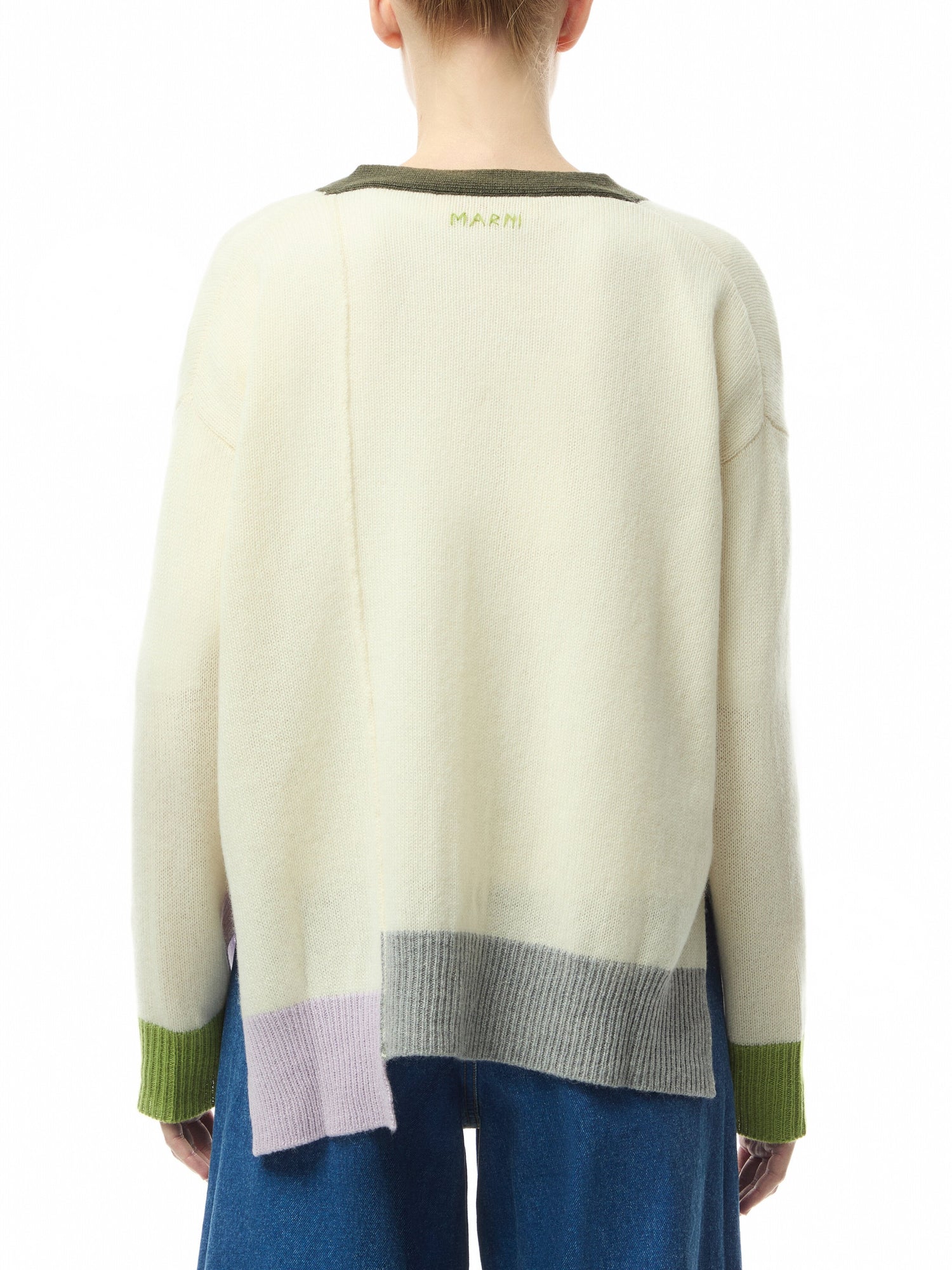 Navy Wool Cardigan With Maxi Logo
