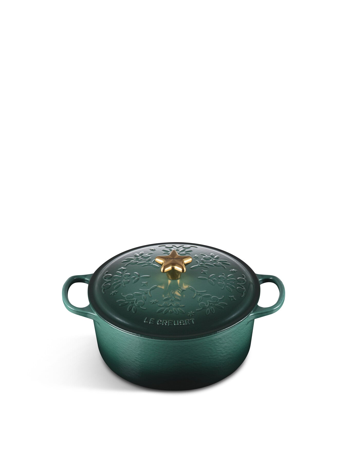 Cast Iron Round Casserole Noel Tree Relief