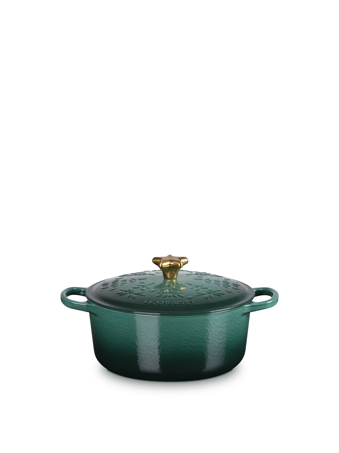 Cast Iron Round Casserole Noel Tree Relief