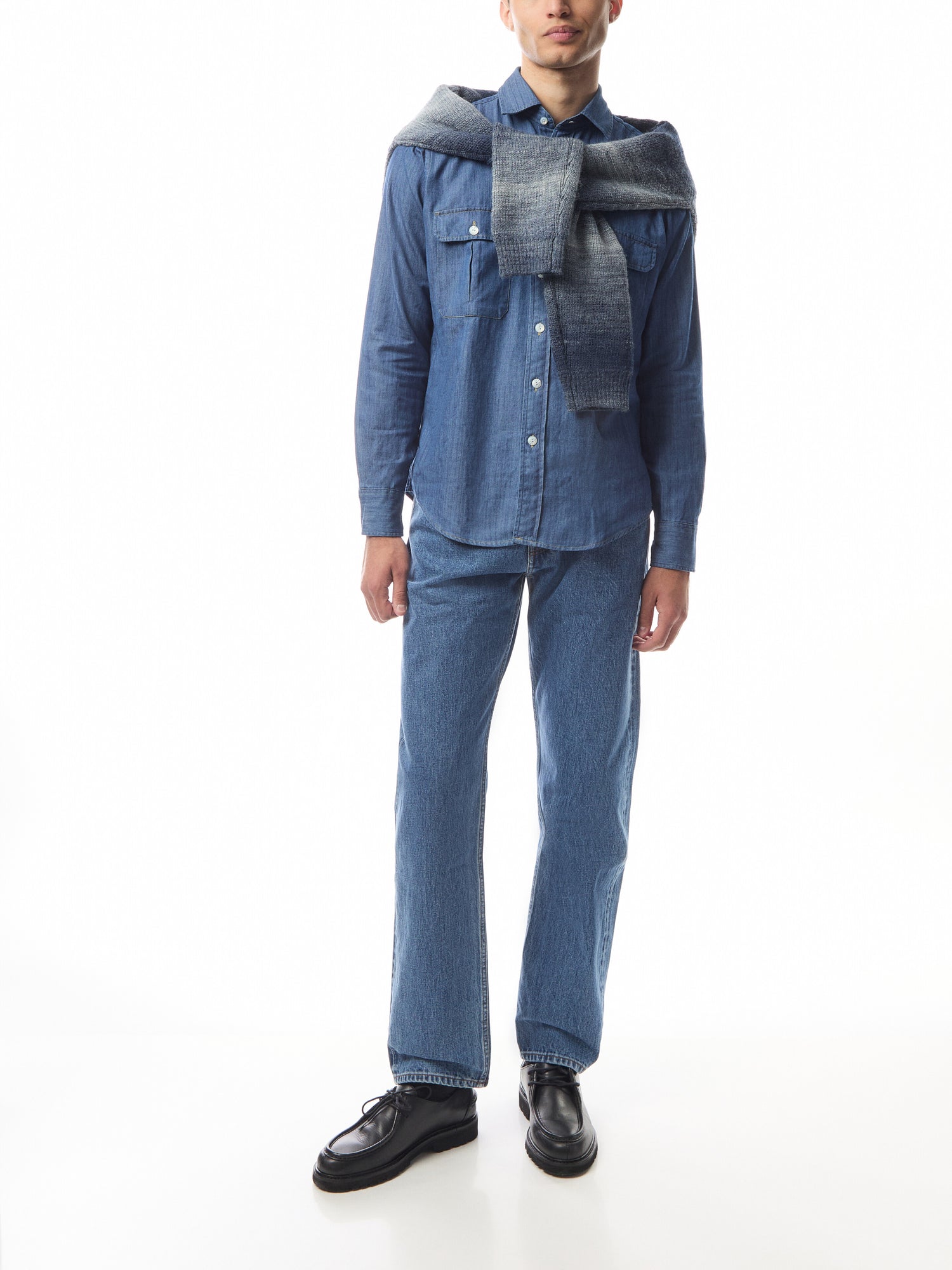 Denim Cotton Two-Pocket Work Shirt