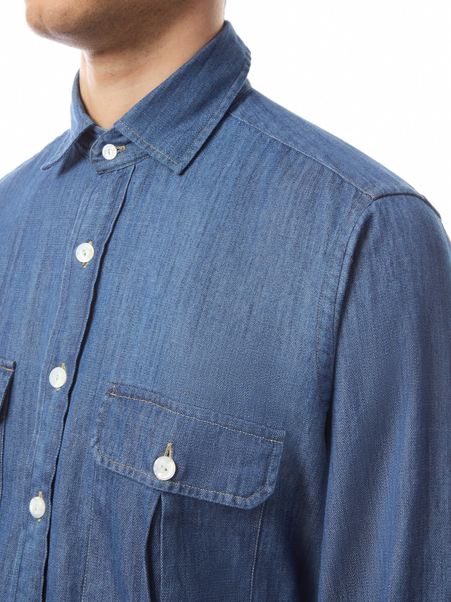 Denim Cotton Two-Pocket Work Shirt