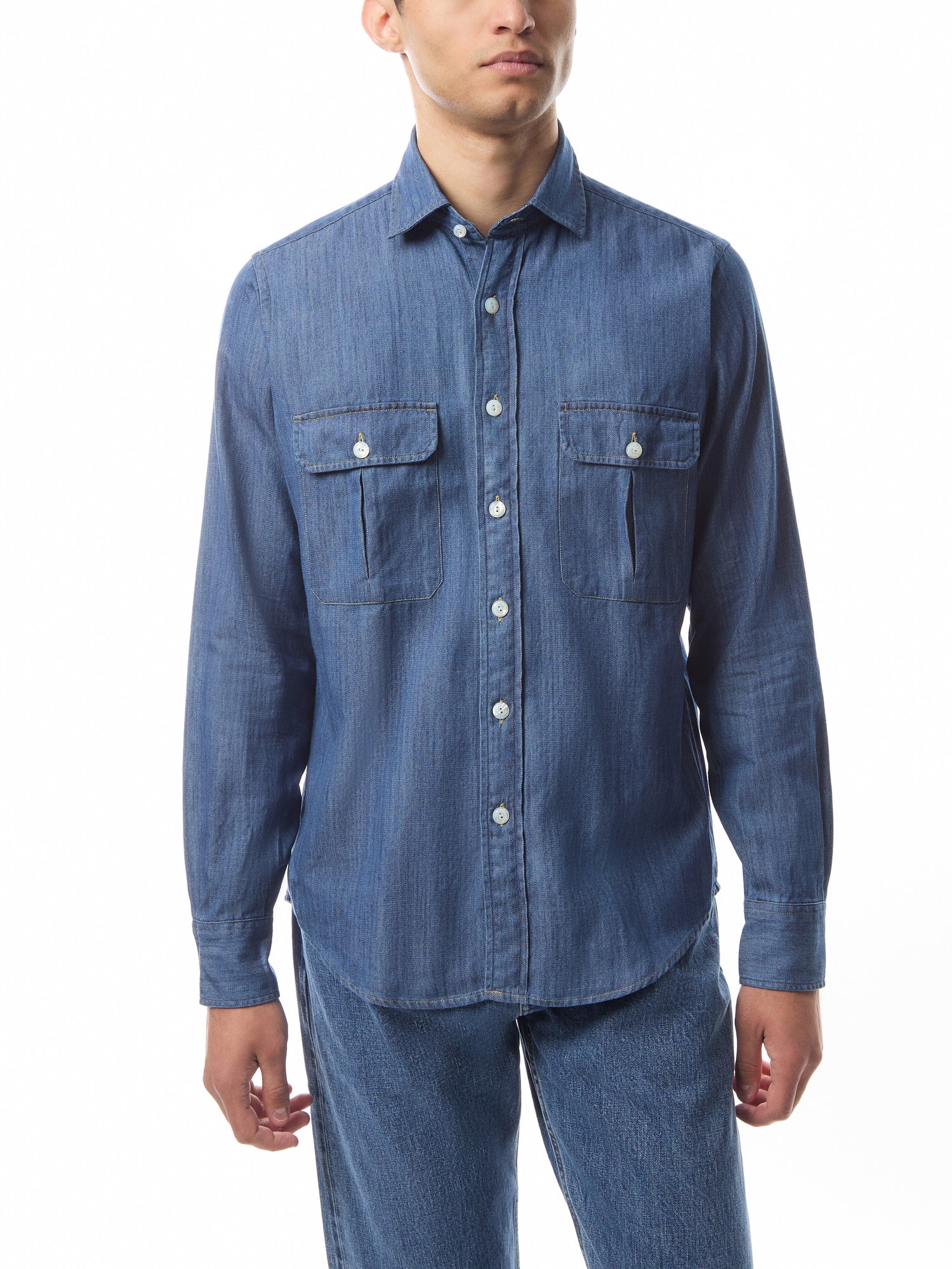 Denim Cotton Two-Pocket Work Shirt