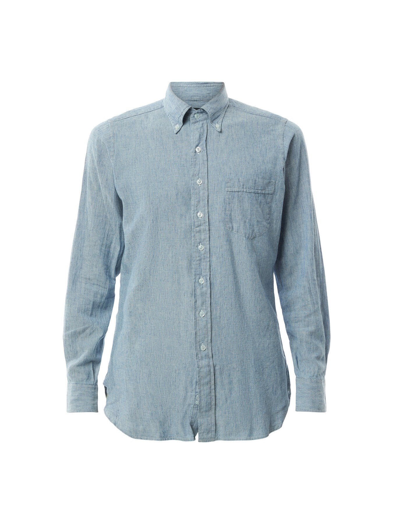 Woven Striped Denim Button Down Shirt