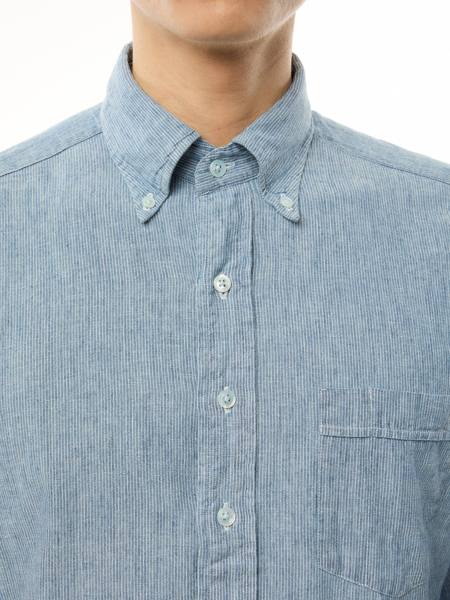 Woven Striped Denim Button Down Shirt