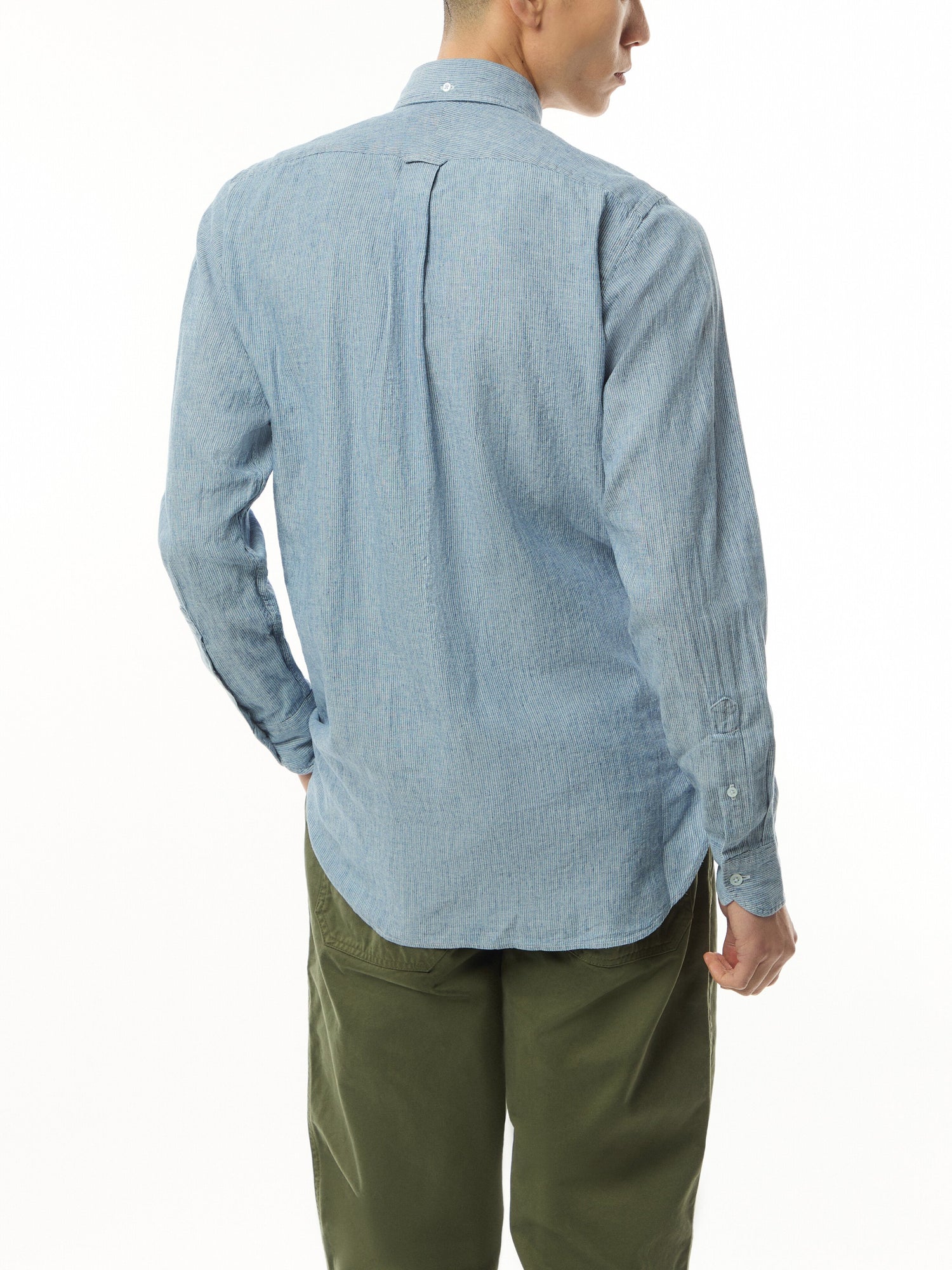 Woven Striped Denim Button Down Shirt