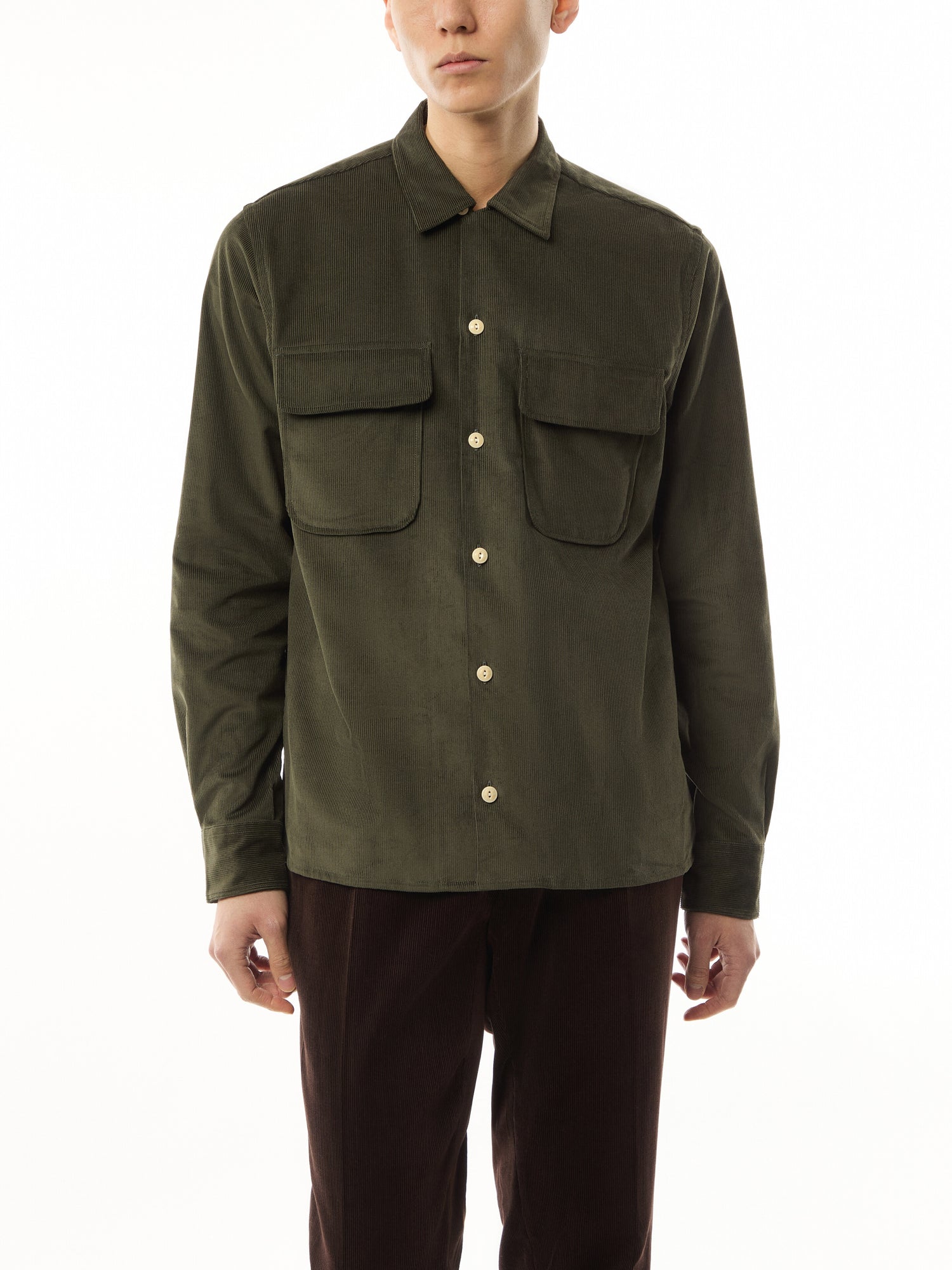 Camp Collar Corduroy Long Sleeve Shirt