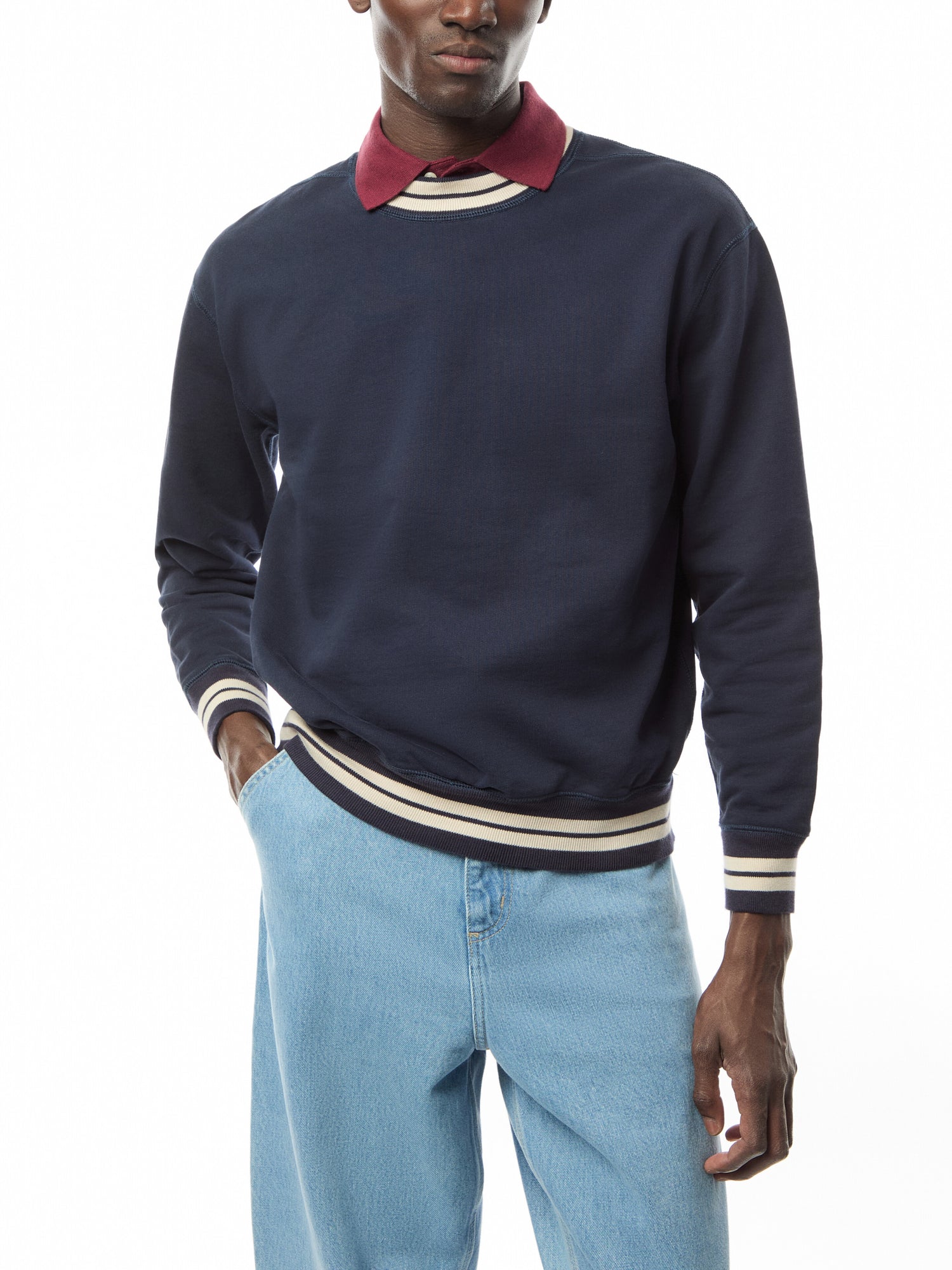 Striped Rib Long Sleeve Sweatshirt