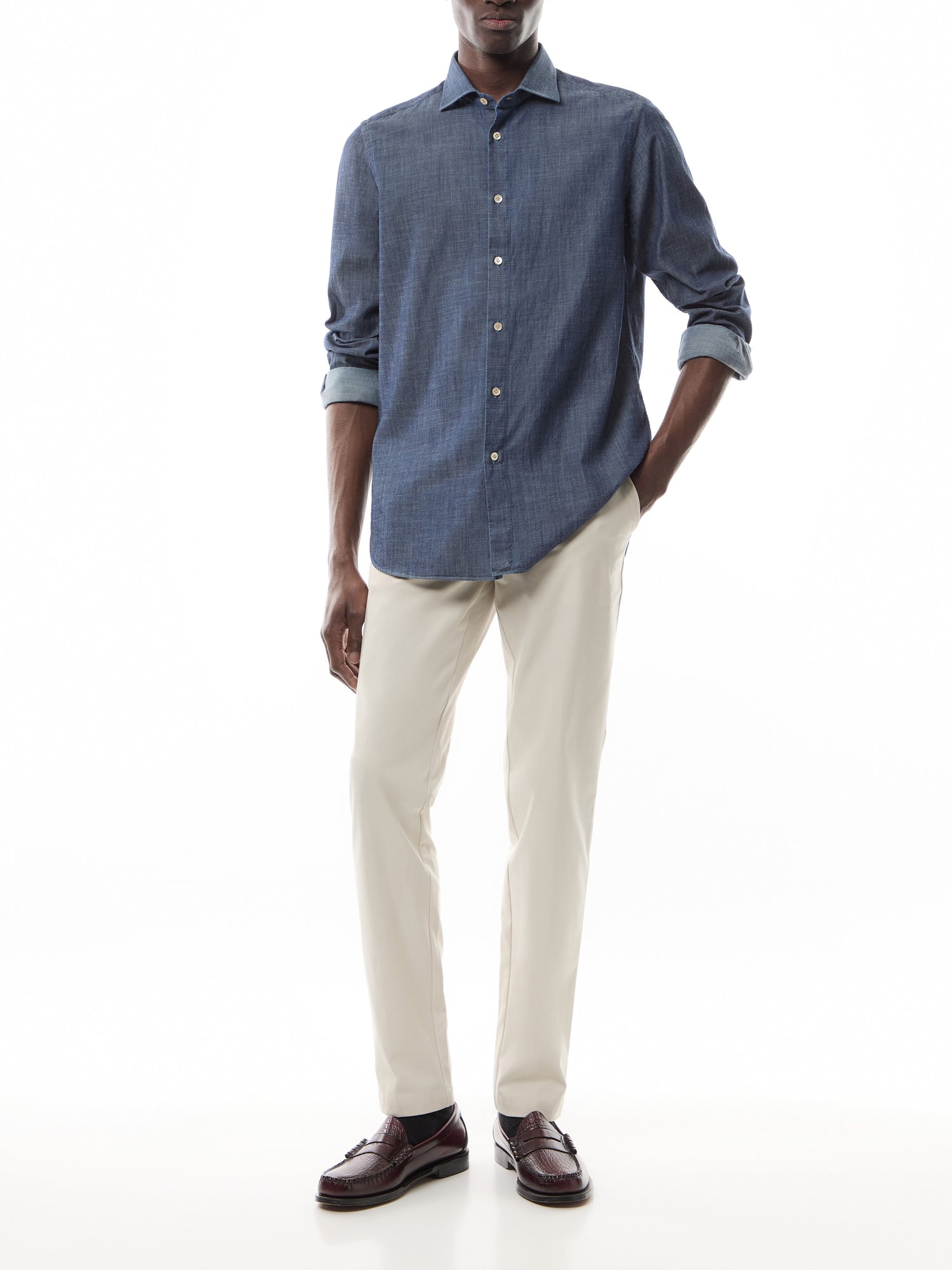 Chambray Cut Away Collar Shirt