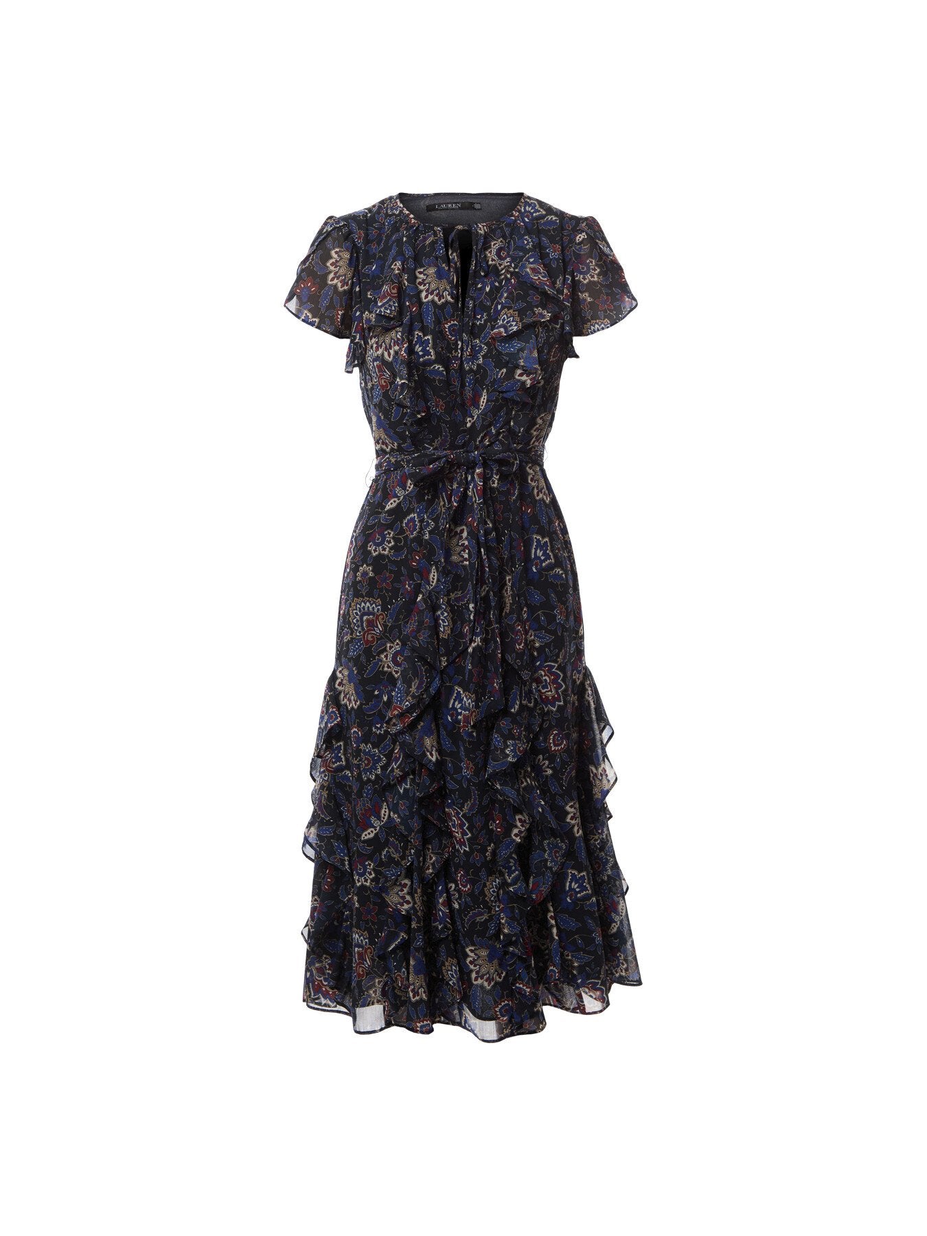 Floral Ruffle-Trim Georgette Dress