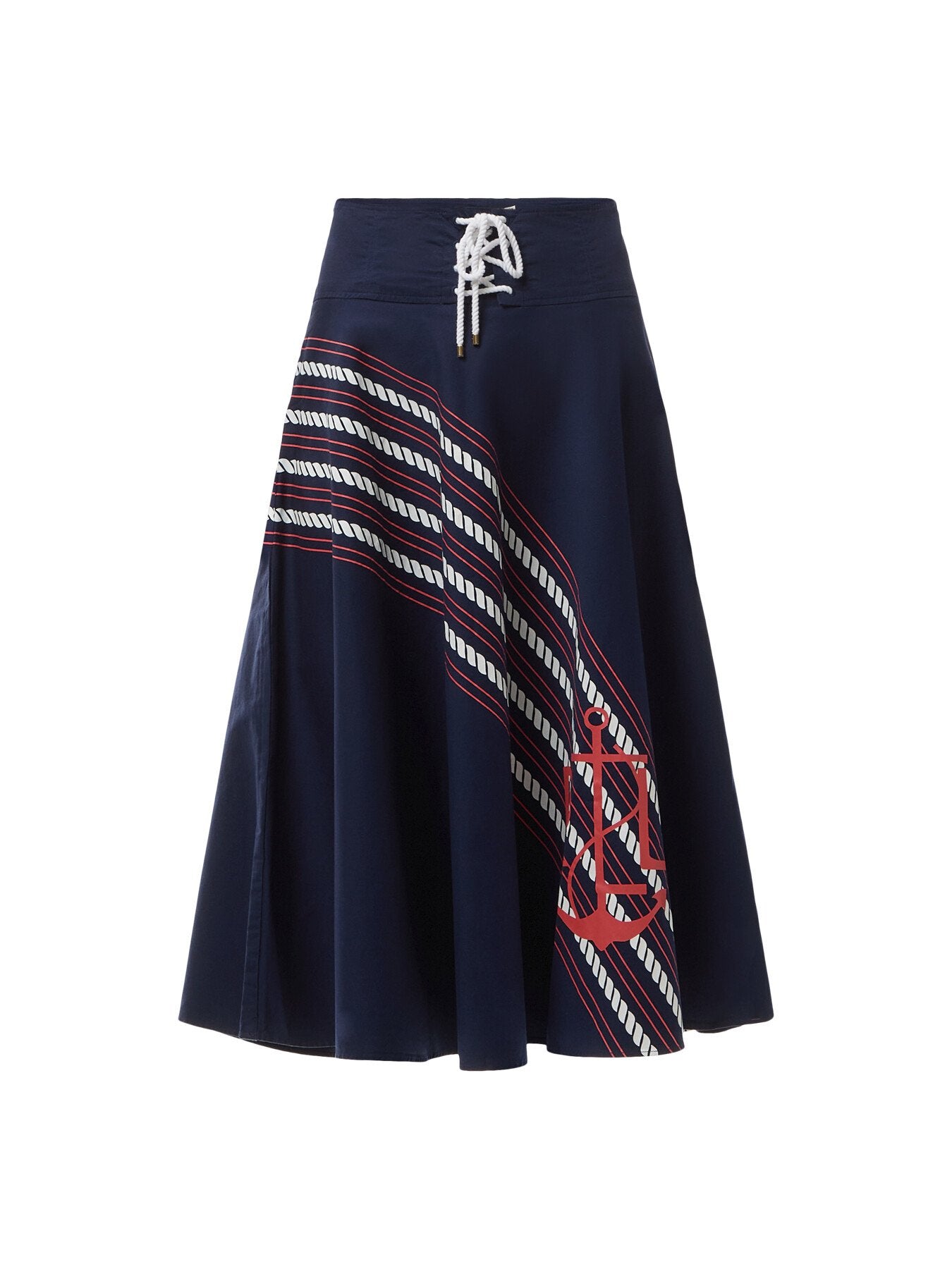 Rope-Print Twill Lace-Up Midi Skirt