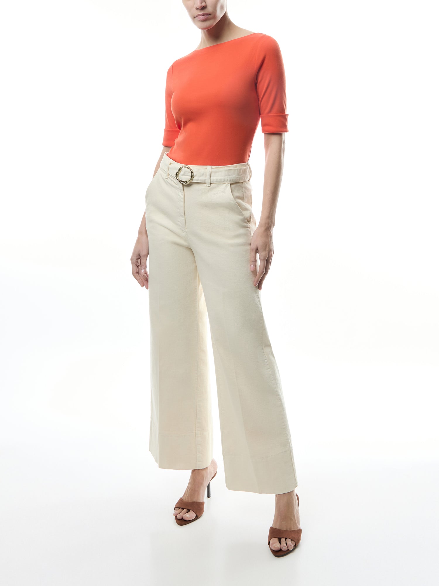 Stretch Cotton Boatneck T Shirt