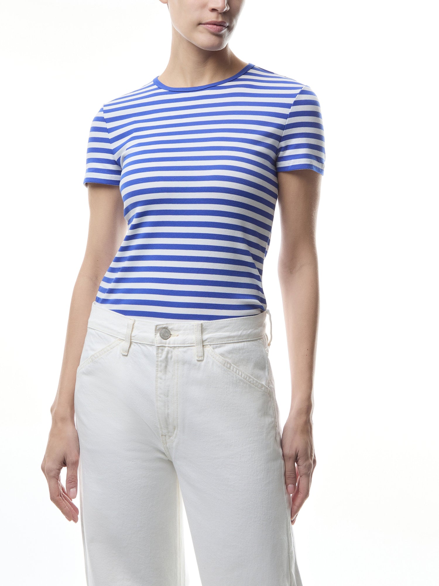 Striped Stretch Cotton Crewneck T Shirt