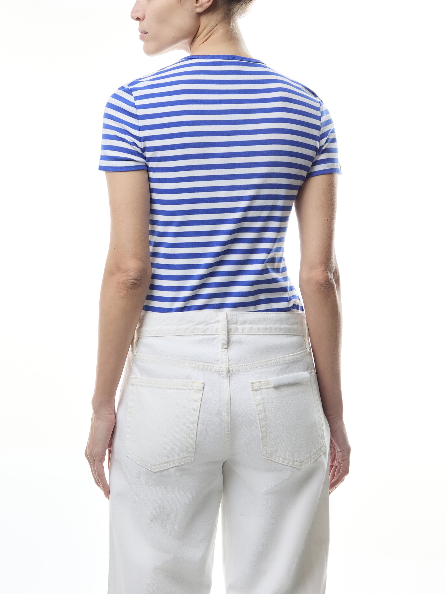 Striped Stretch Cotton Crewneck T Shirt