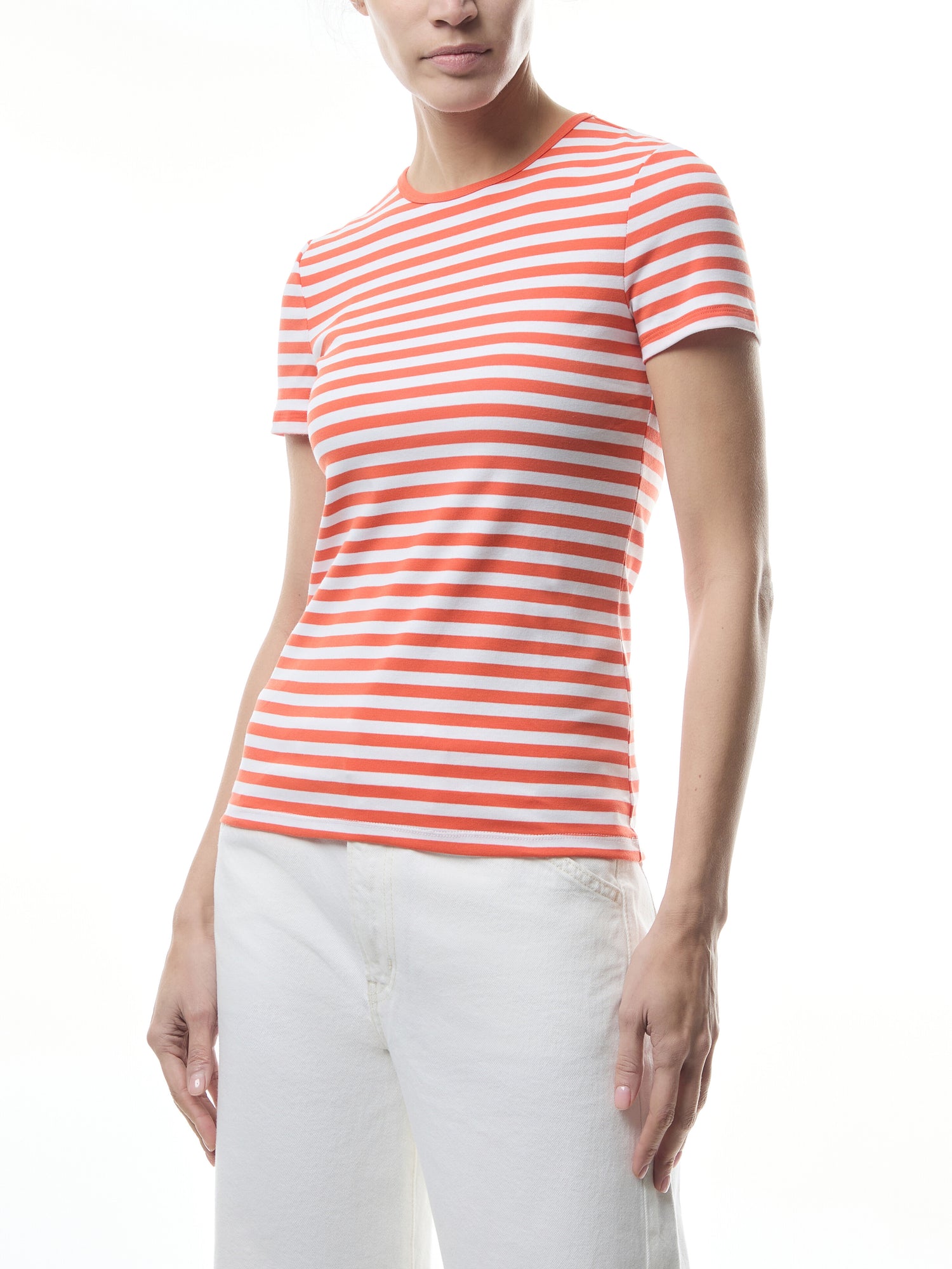 Alli Striped Stretch Cotton Crewneck T Shirt