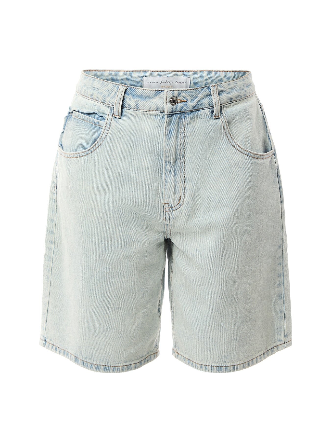 Denim Scallop Pocket Long Shorts
