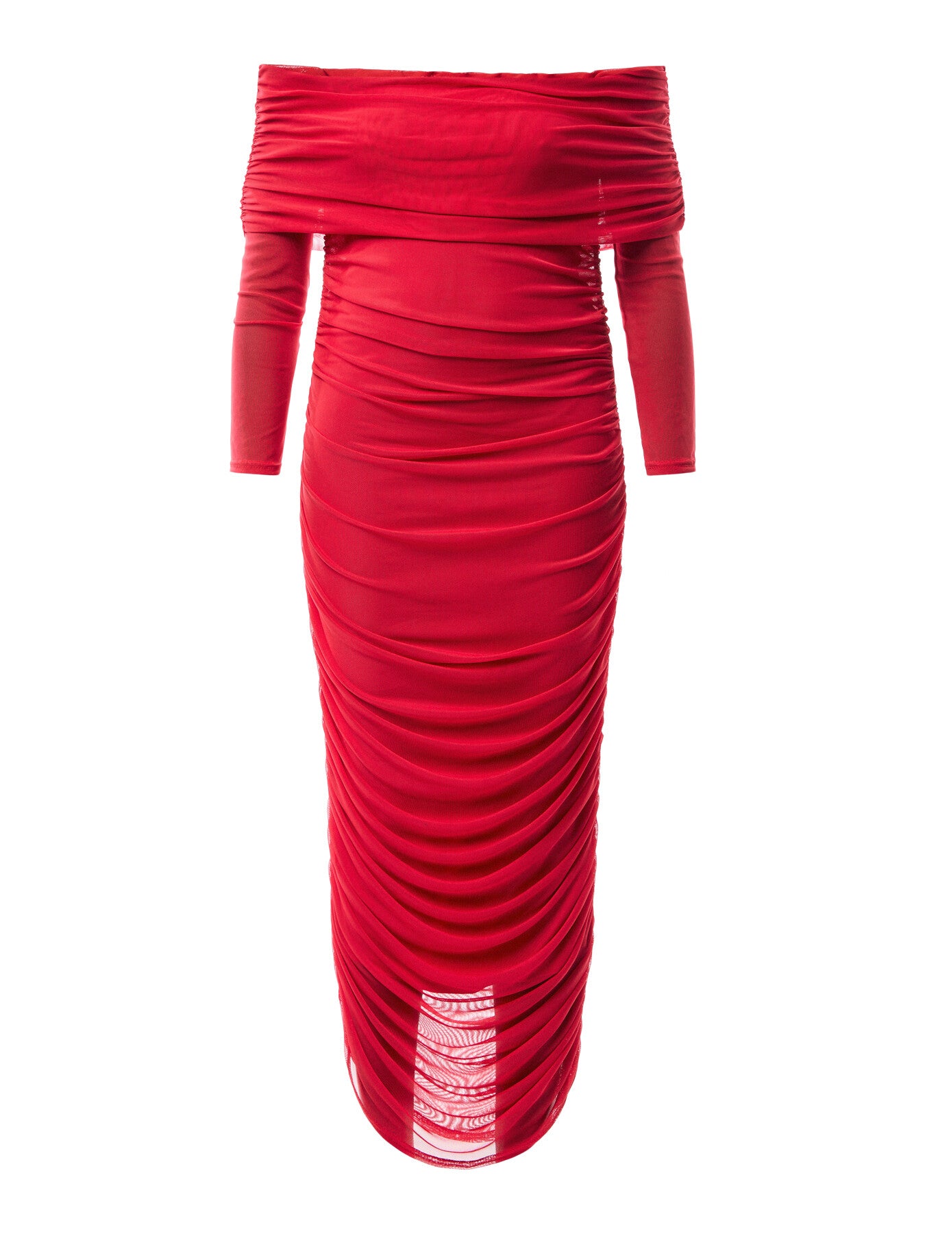 Red Diaz Dress Mesh Off Shoulder