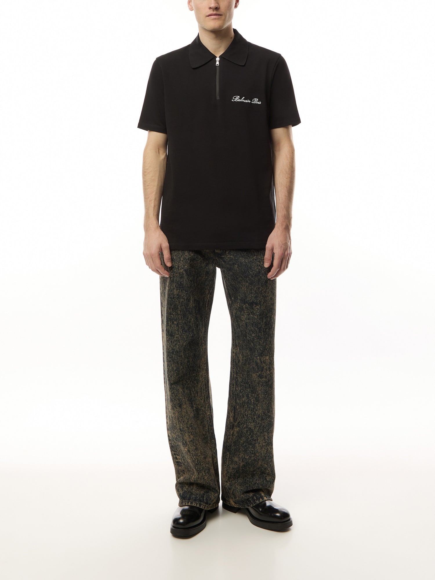 Embroidery Zip Short Sleeve Polo Shirt