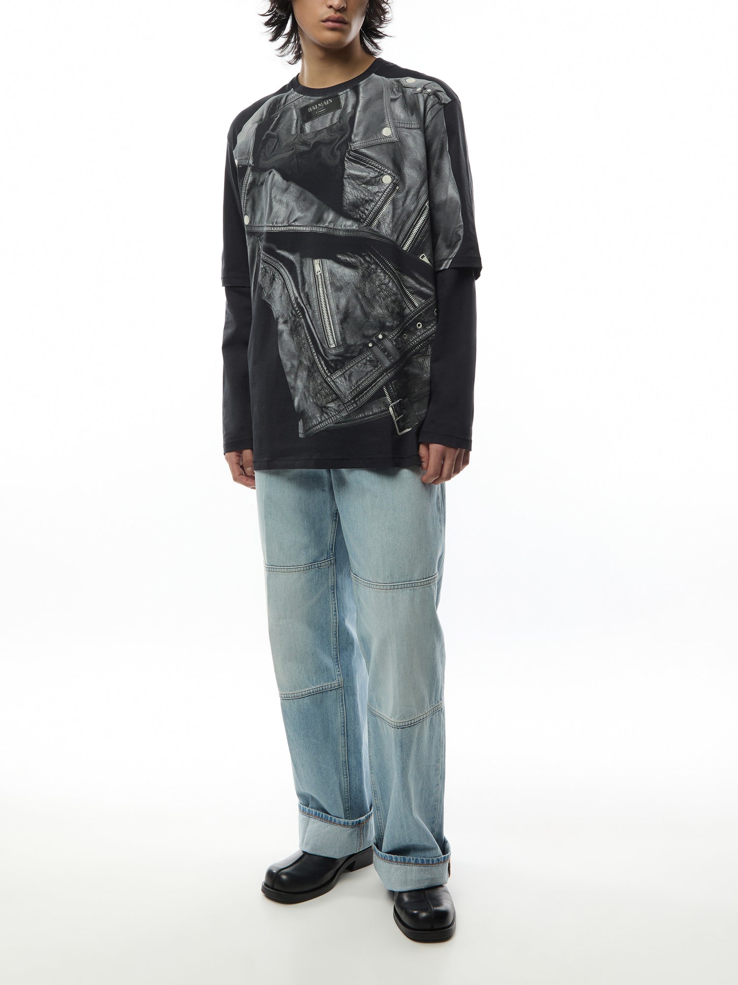 Biker Jacket Print Long Sleeve T-Shirt