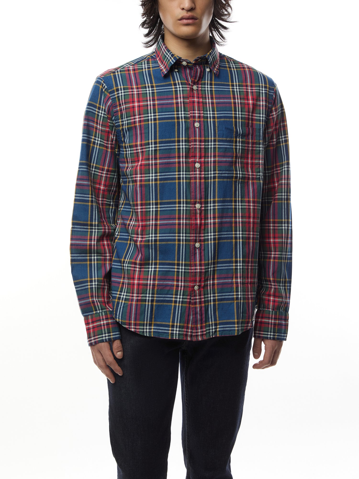 Checked Regular Fit Indigo Shirt
