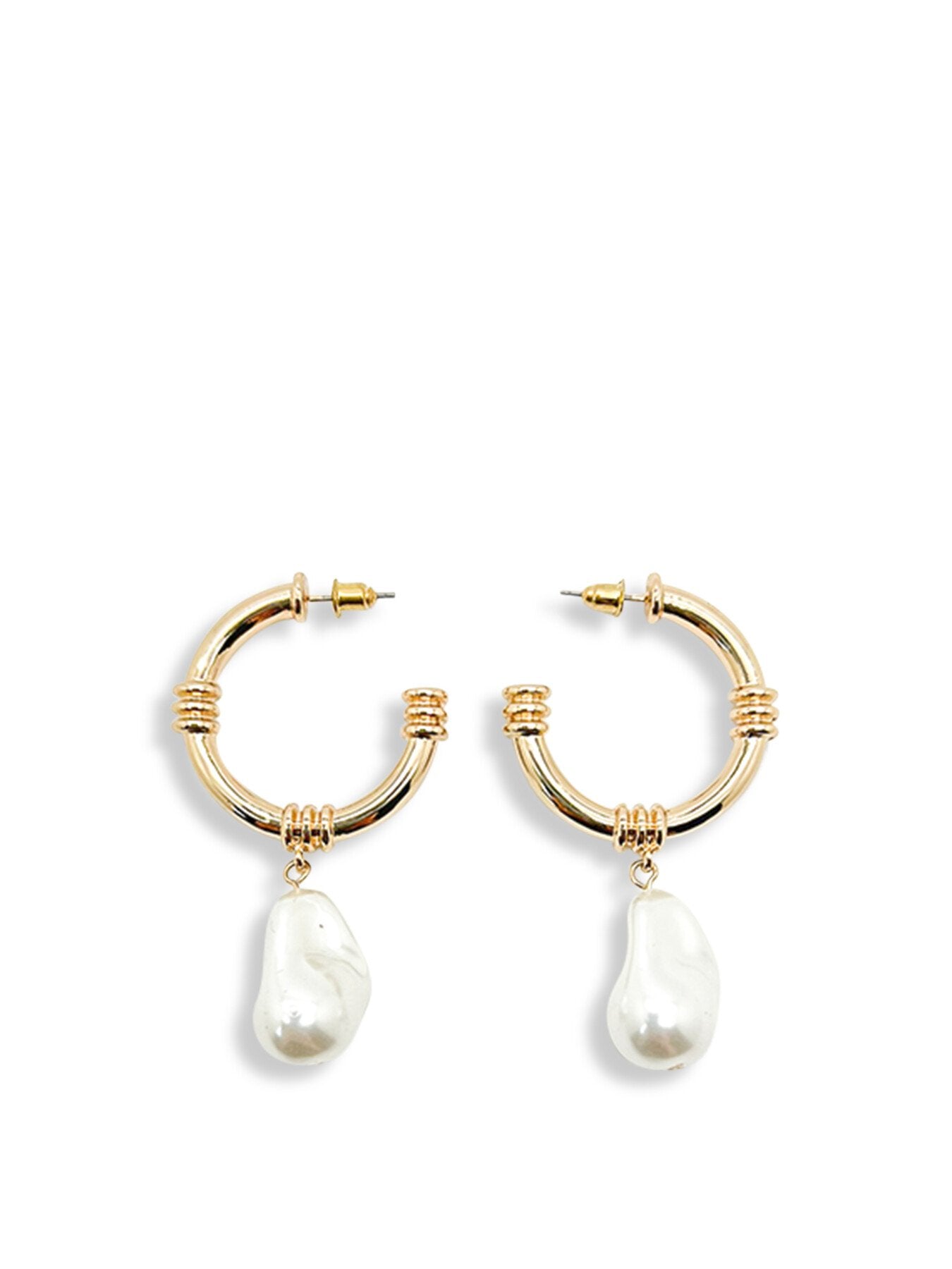 Vintage Gold Baroque Pearl Drop Hoops