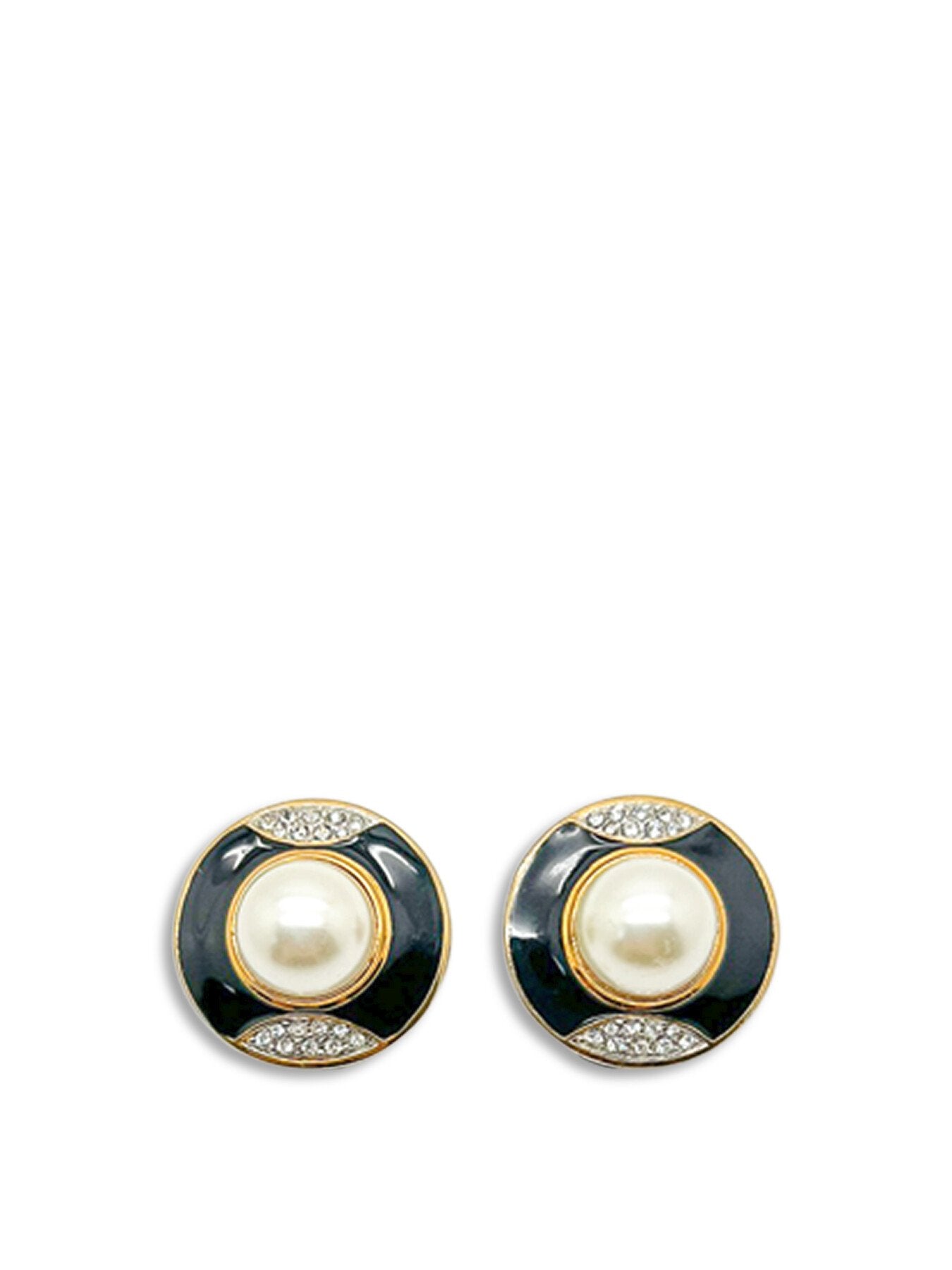 Vintage Pearl Enamel Gold Twist Earrings