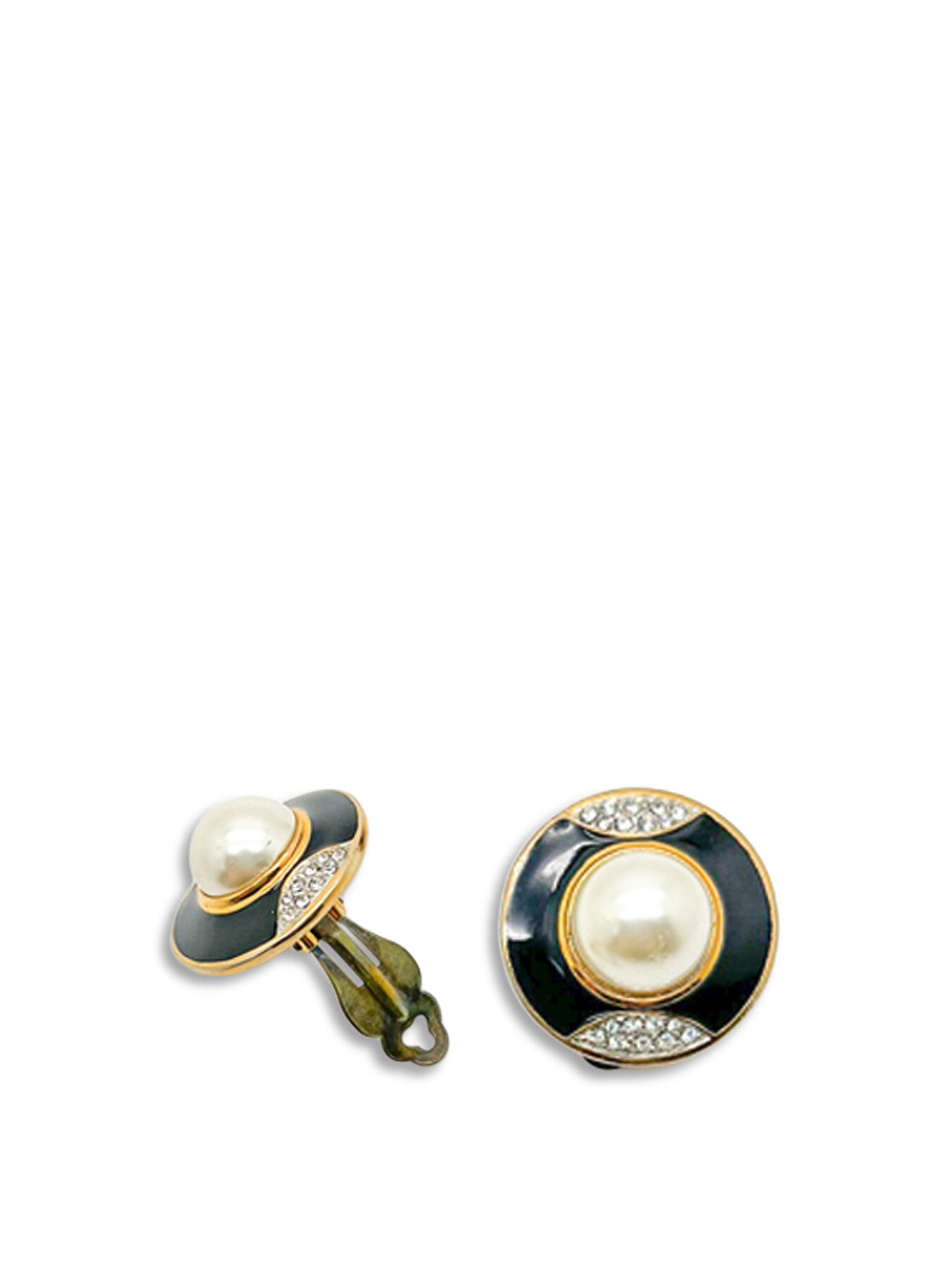 Vintage Pearl Enamel Gold Twist Earrings
