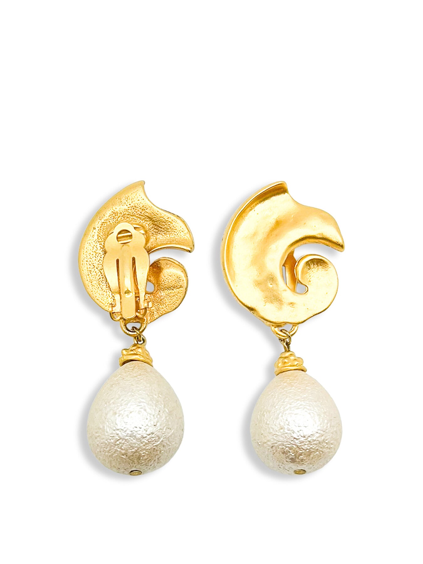 Vintage Matt Gold Swirl with Pearl Drop Earrings