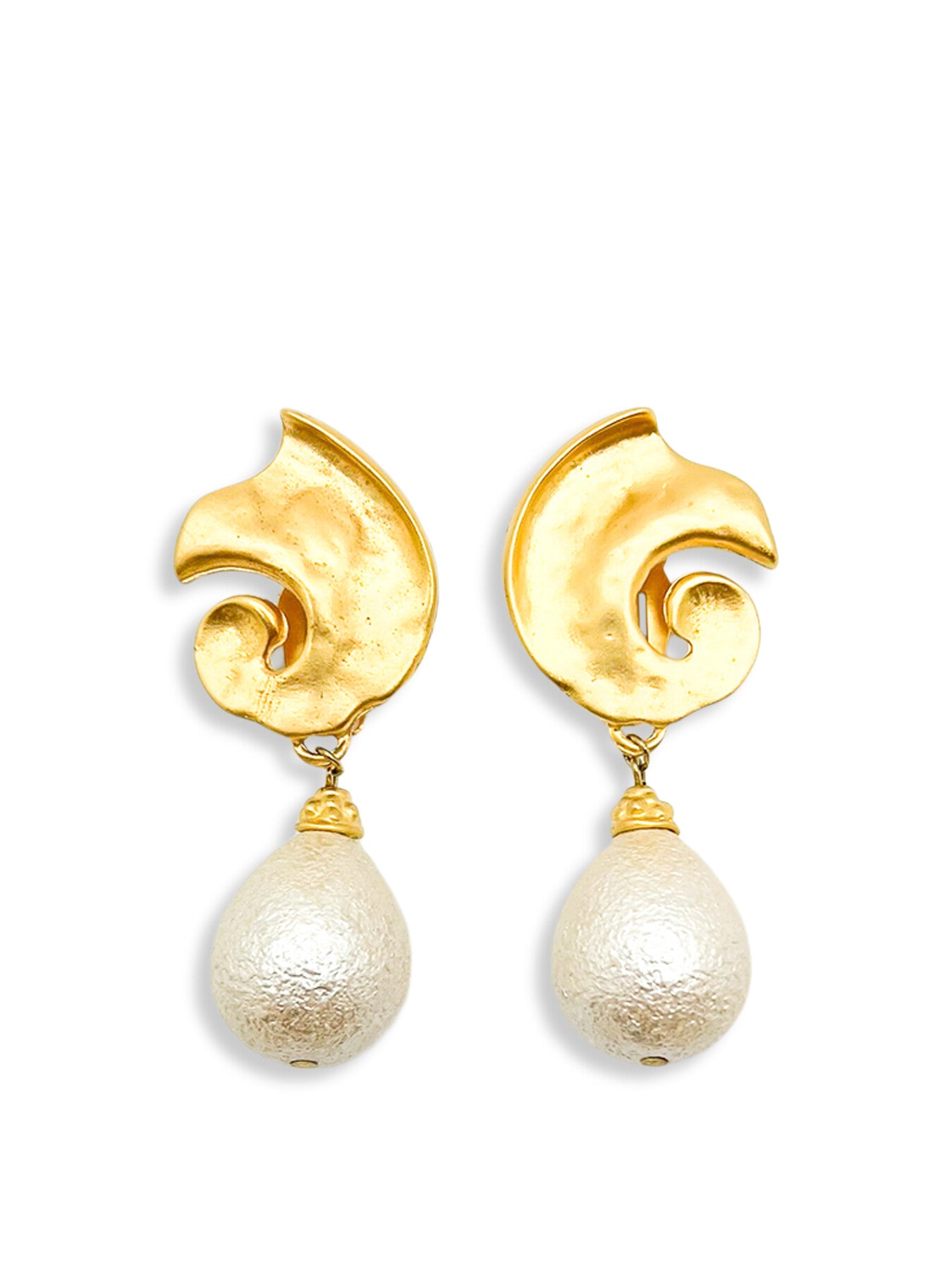 Vintage Matt Gold Swirl with Pearl Drop Earrings